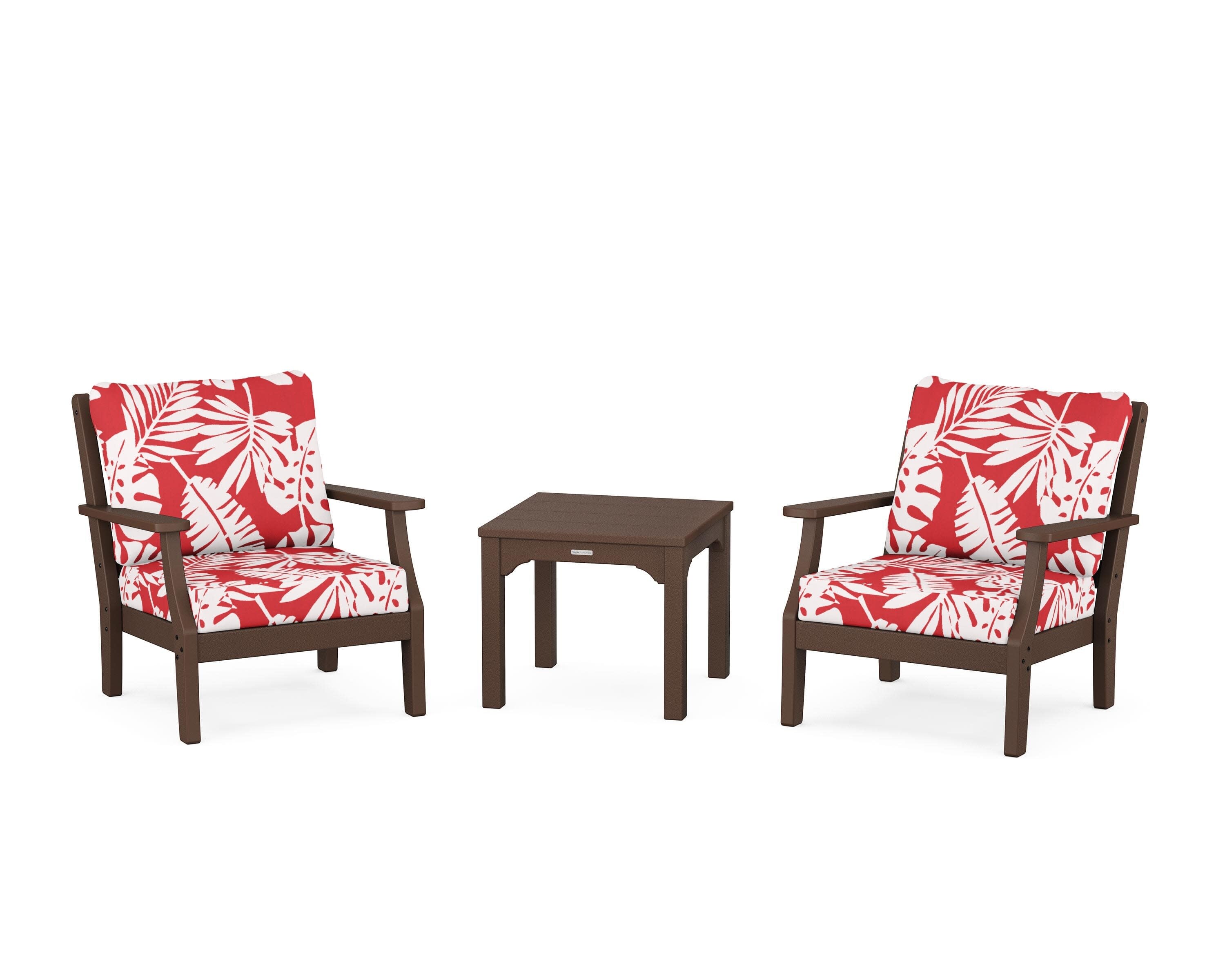 Chinoiserie 3-Piece Deep Seating Set in Mahogany / Leaf Crimson