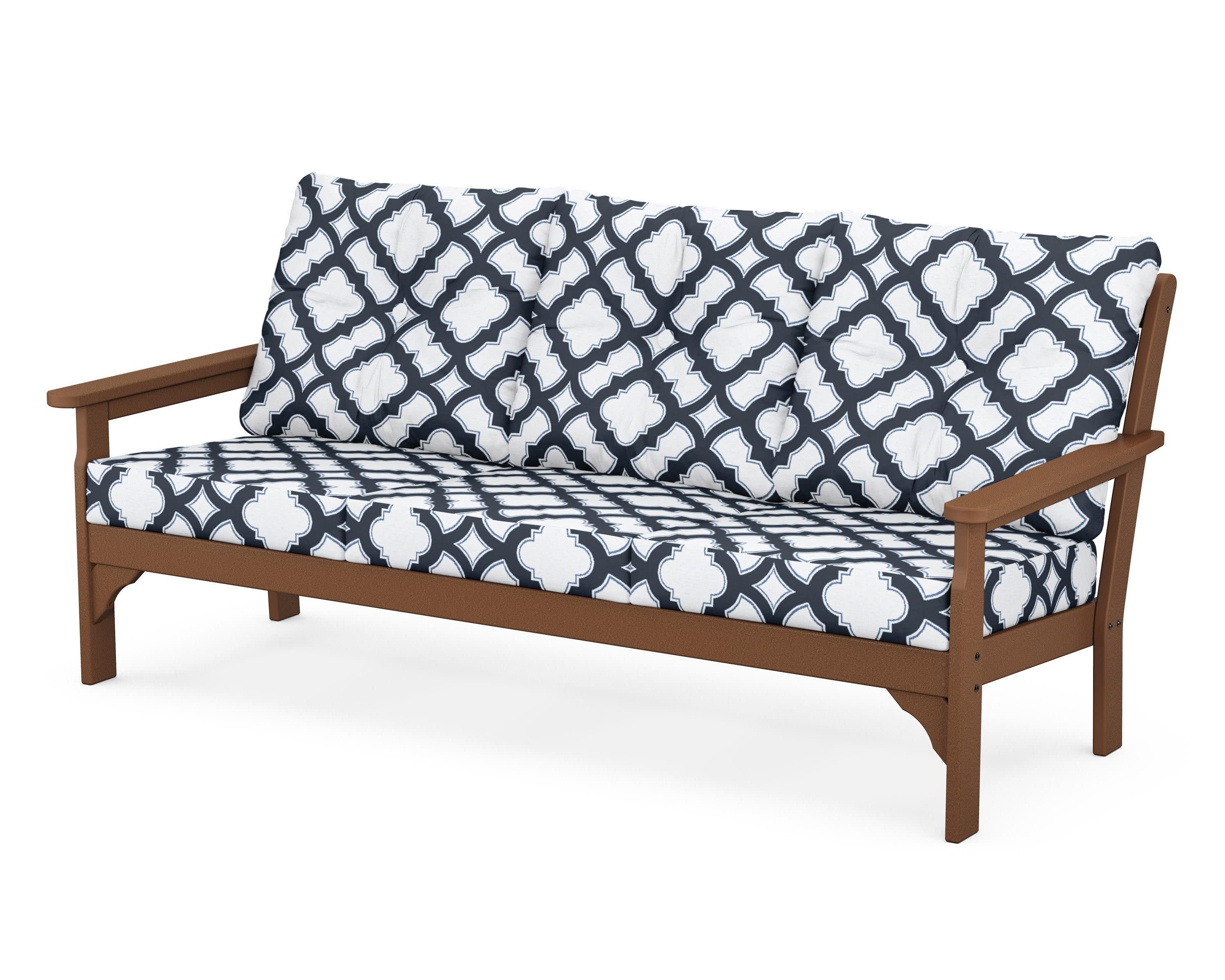 Vineyard Deep Seating Sofa in Teak / Trellis Marine Indigo