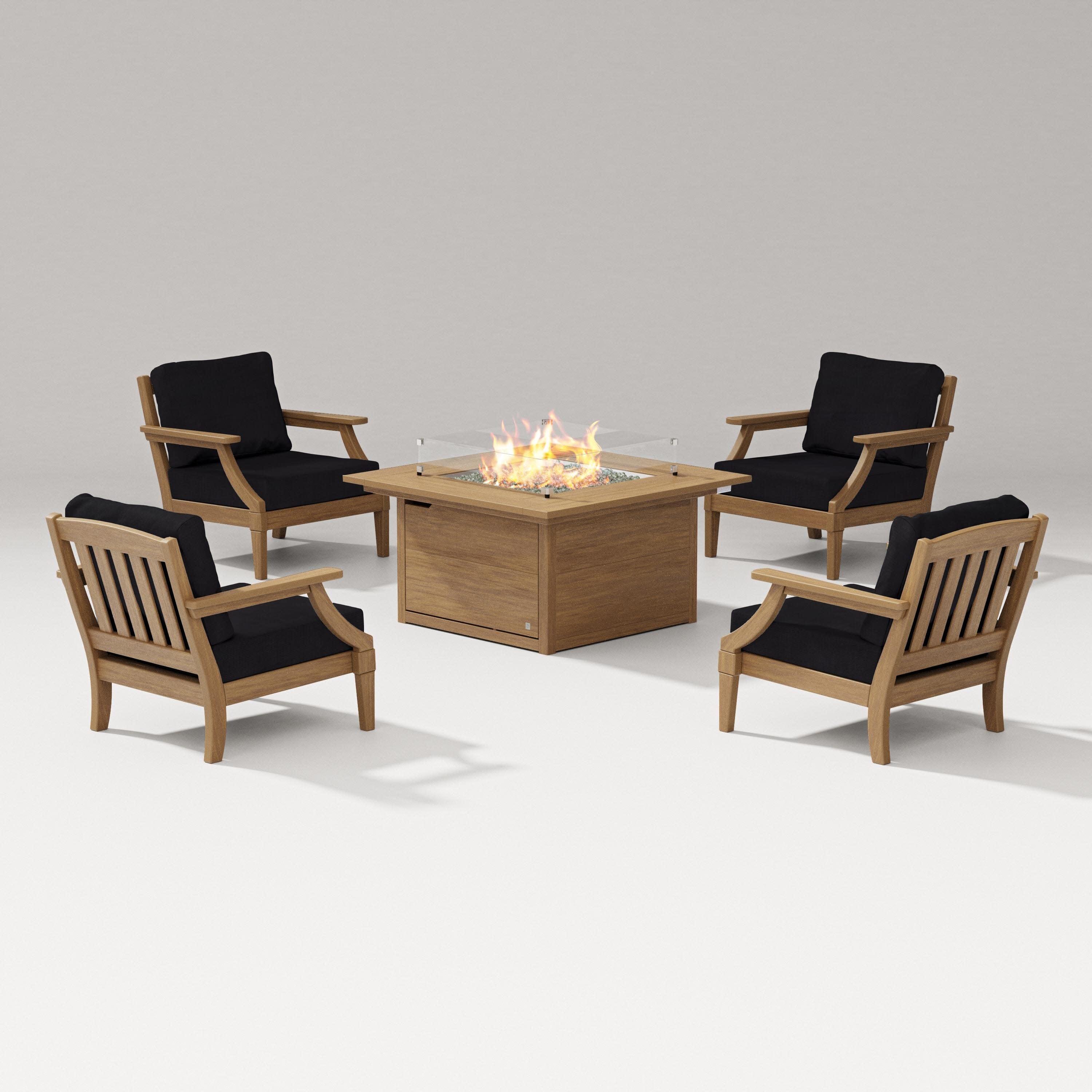 Estate 5-Piece Lounge Fire Table Set in Natural / Midnight Linen