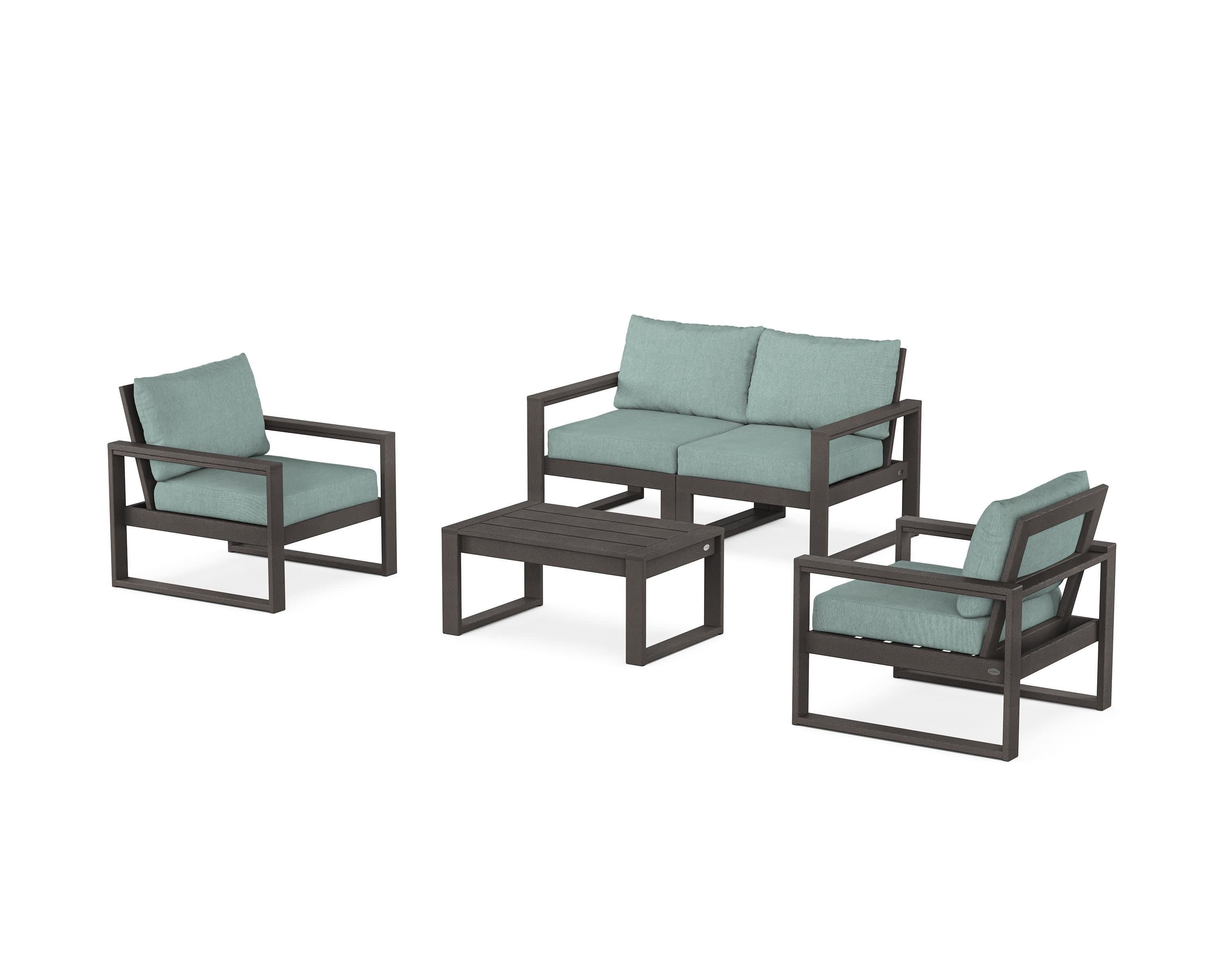 EDGE Sectional 4-Piece Deep Seating Set with Loveseat in Vintage Coffee / Glacier Spa