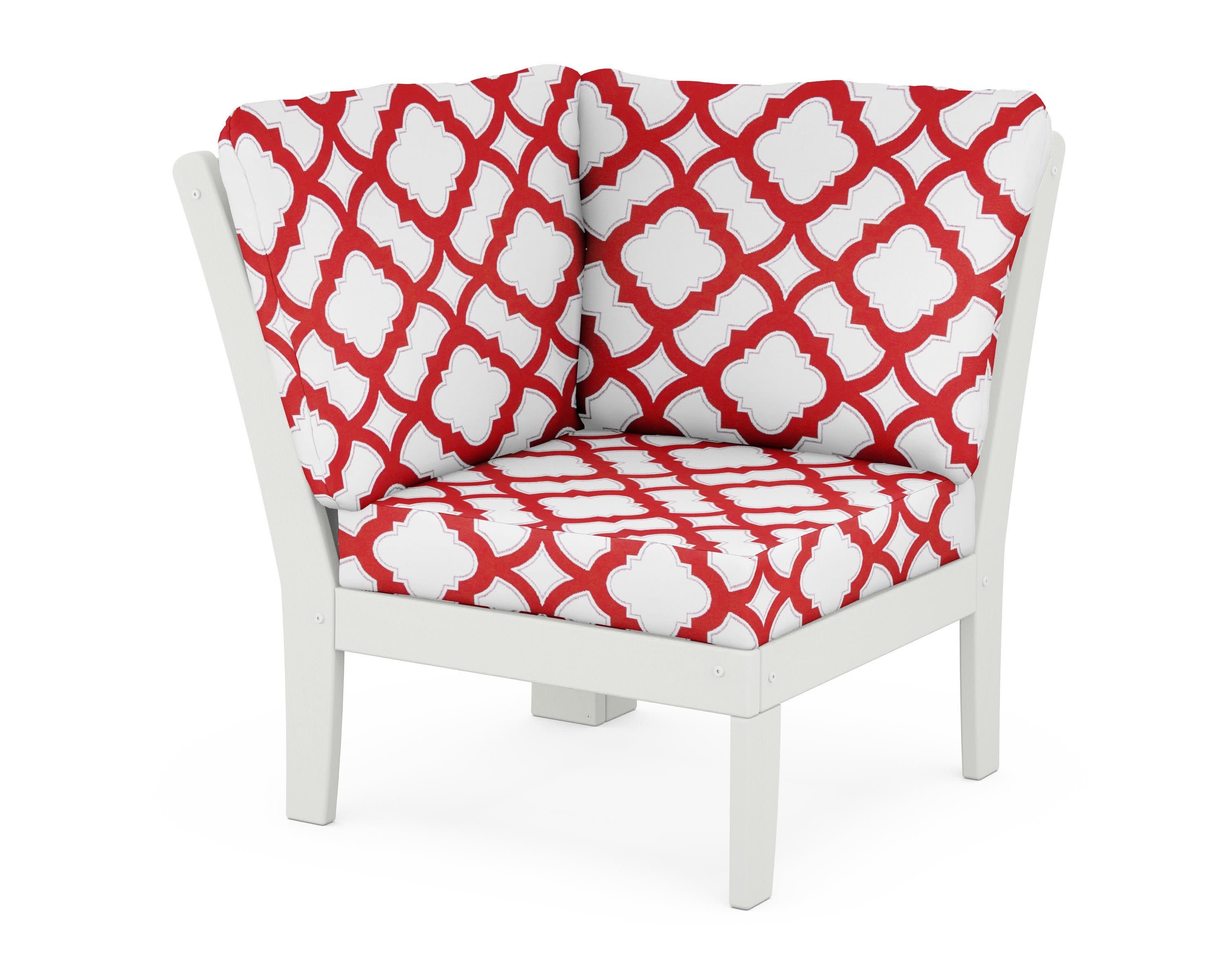 Braxton Modular Corner Chair in Vintage White / Trellis Crimson
