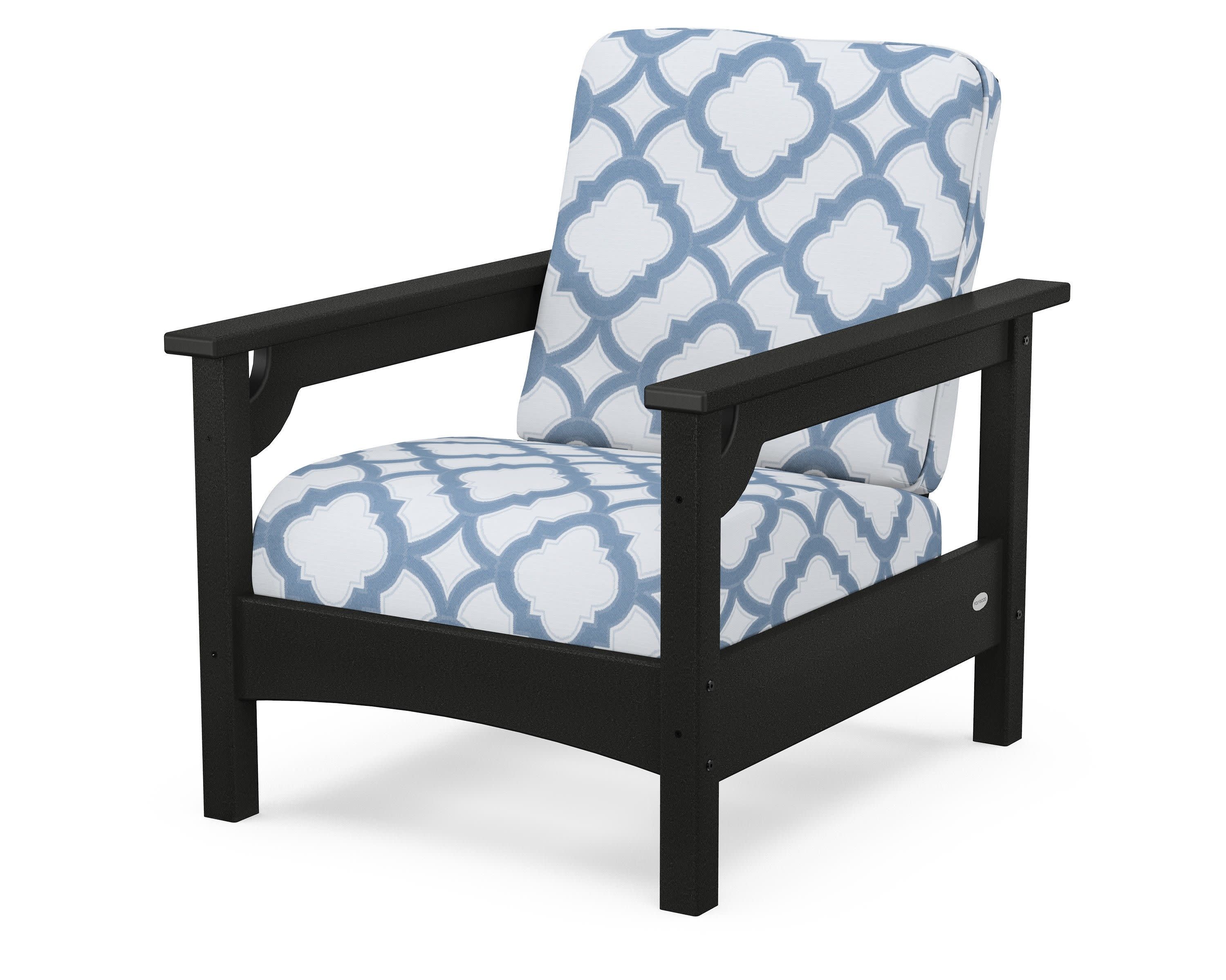 Club Chair in Black / Trellis Sky Blue