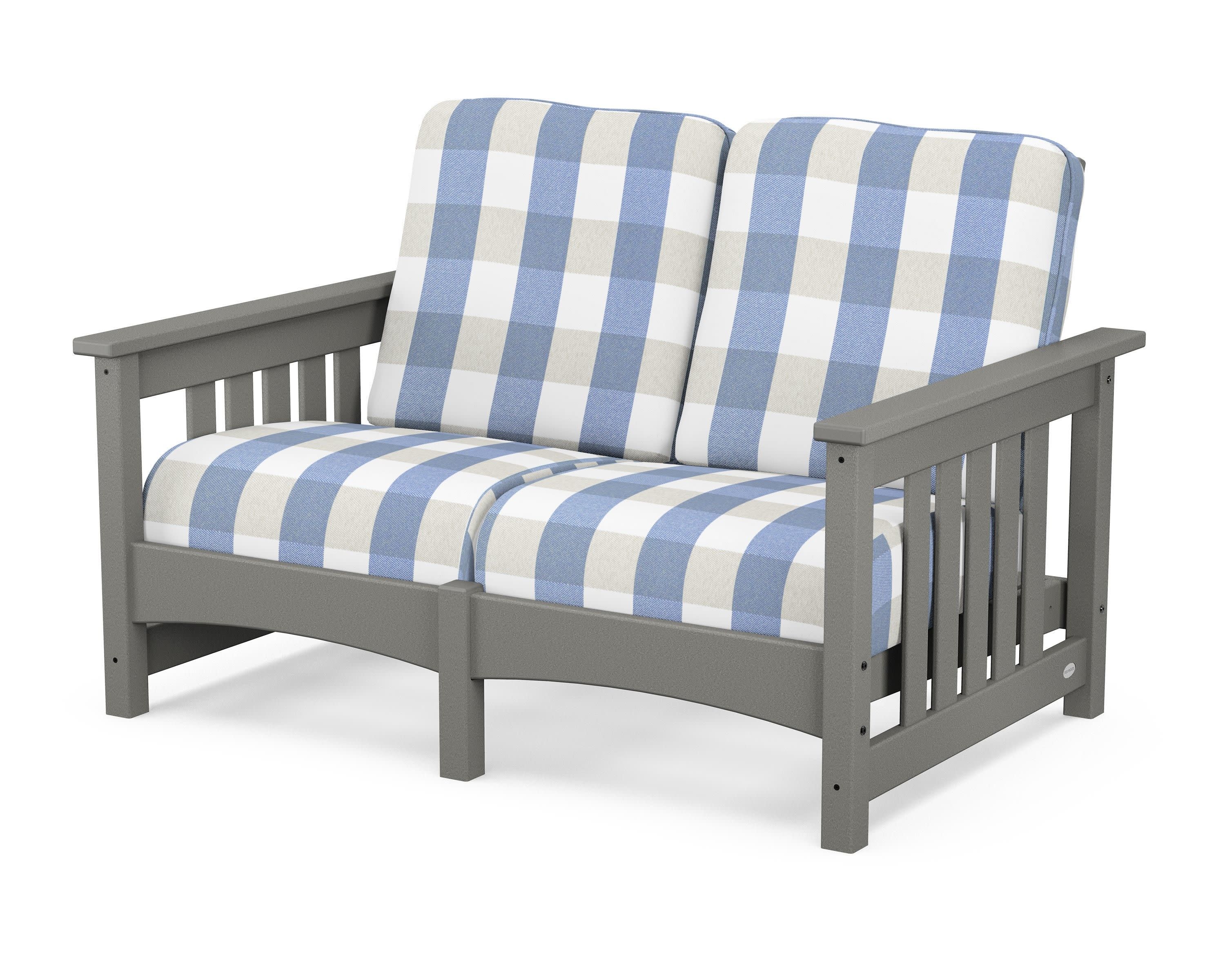 Club Mission Loveseat in Slate Grey / Buffalo Plaid Sky Blue