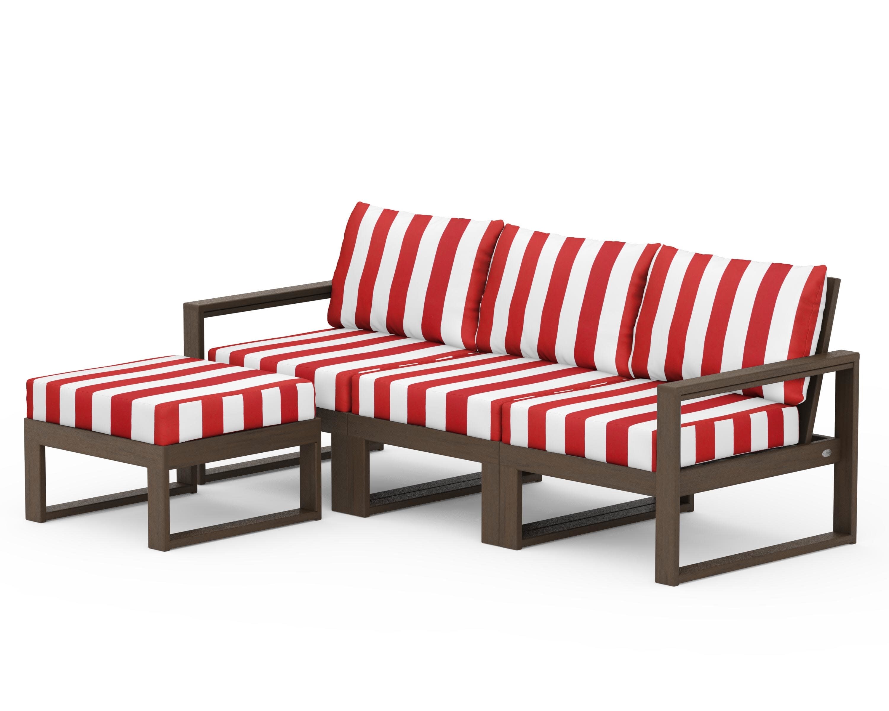 EDGE 4-Piece Modular Deep Seating Set with Ottoman in Kona / Cabana Stripe Crimson