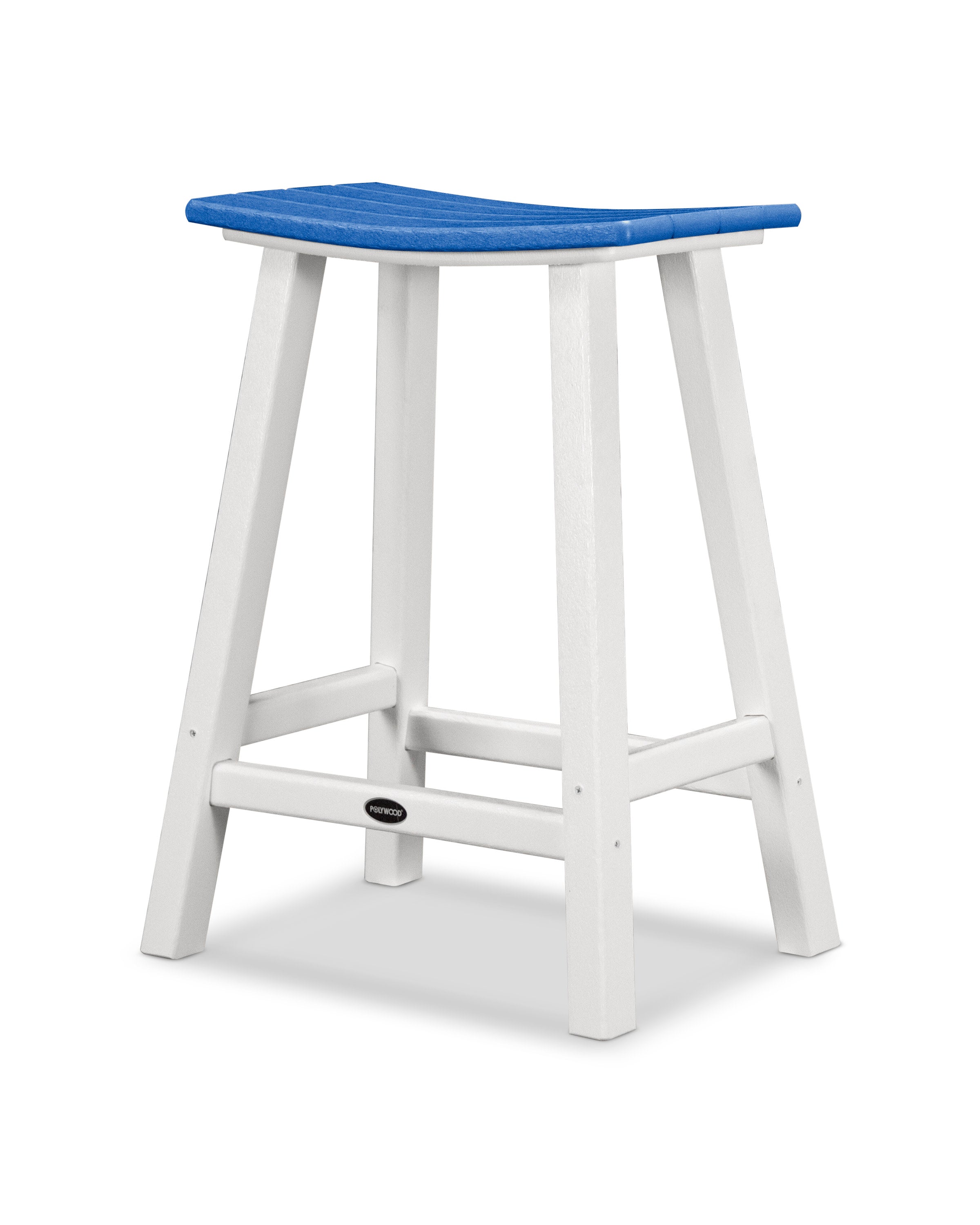 Contempo 24" Saddle Counter Stool in White / Pacific Blue