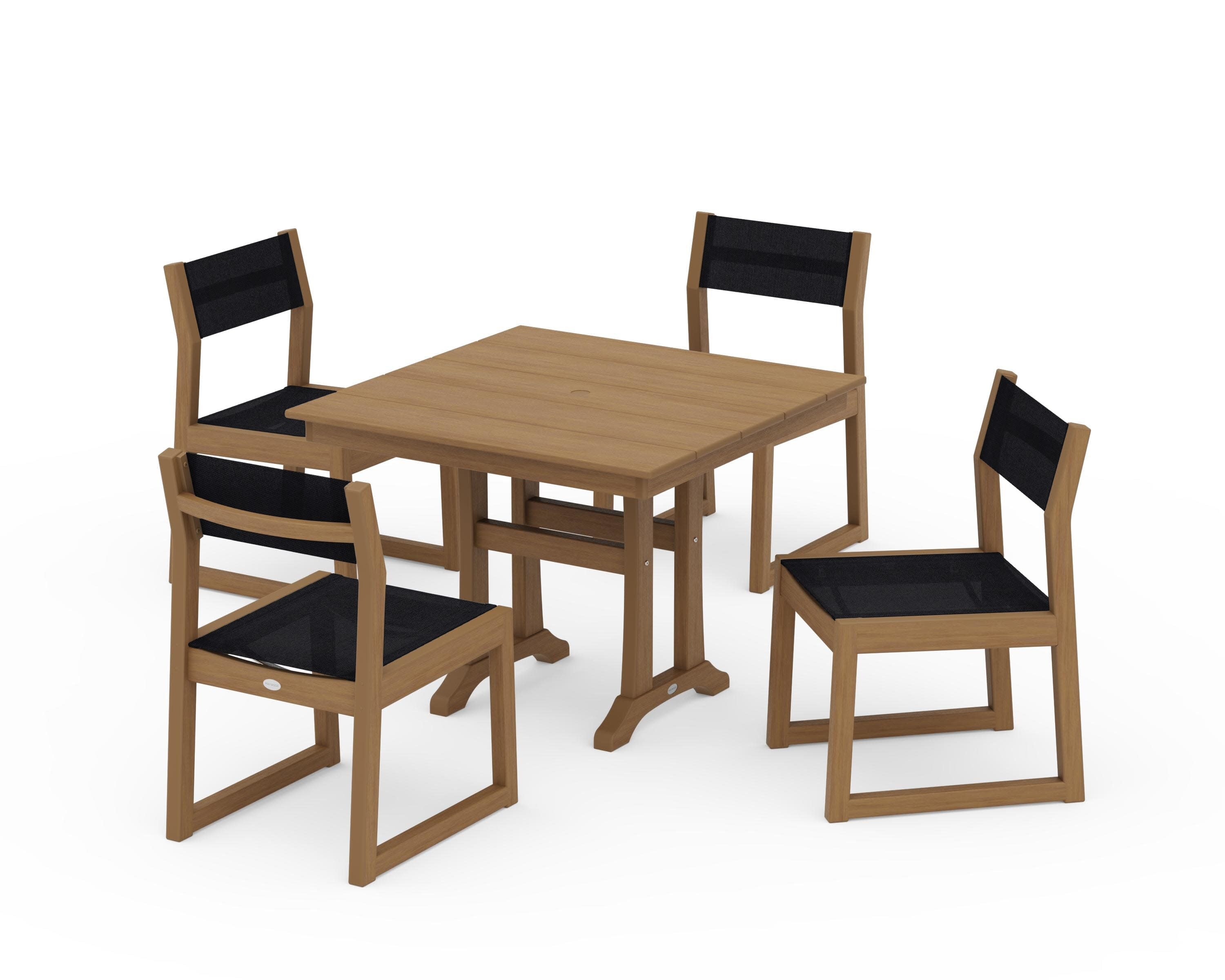 EDGE Sling 5-Piece Farmhouse Trestle Side Chair Dining Set in Natural / Black Sling