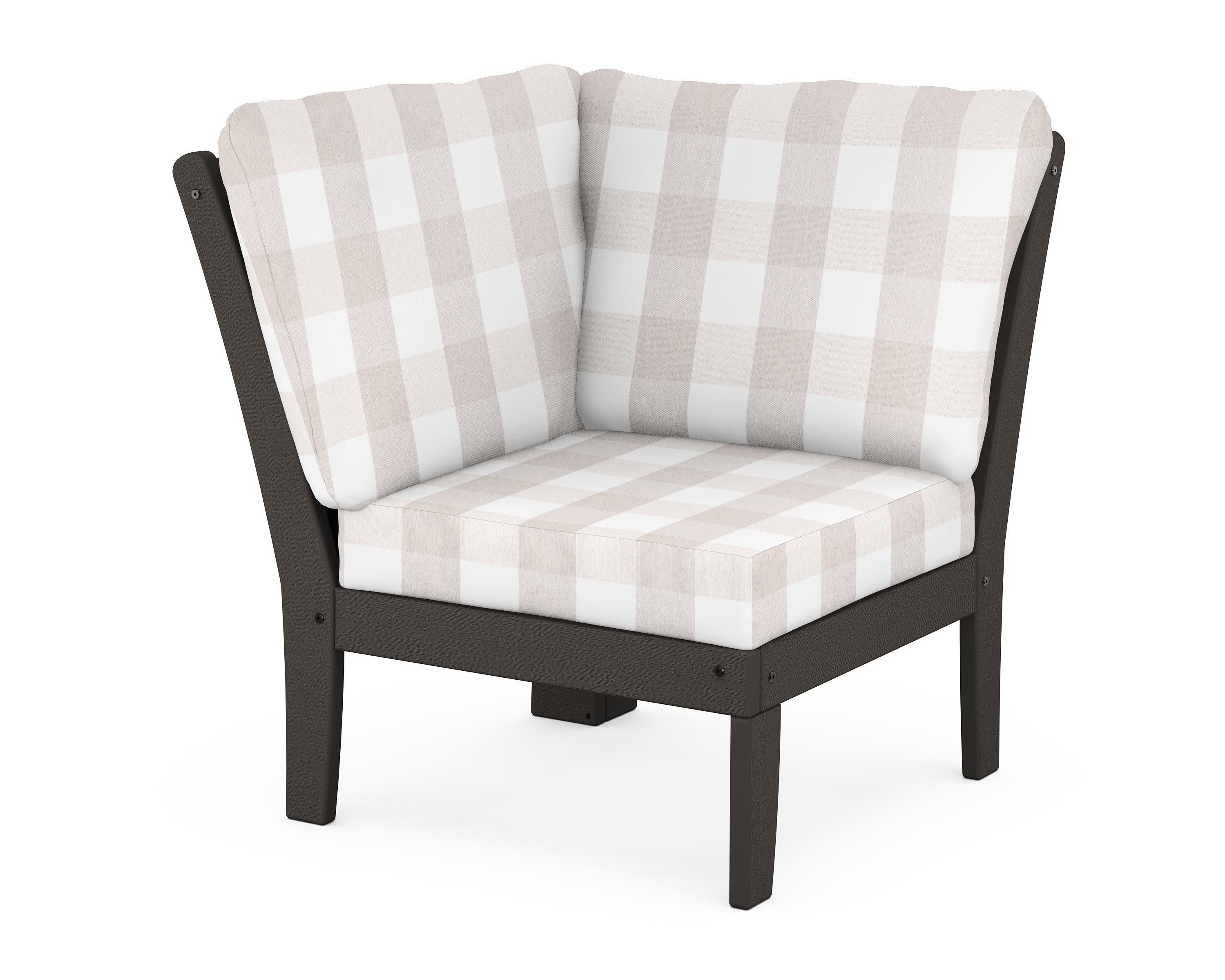 Braxton Modular Corner Chair in Vintage Coffee / Buffalo Plaid Dune Burlap