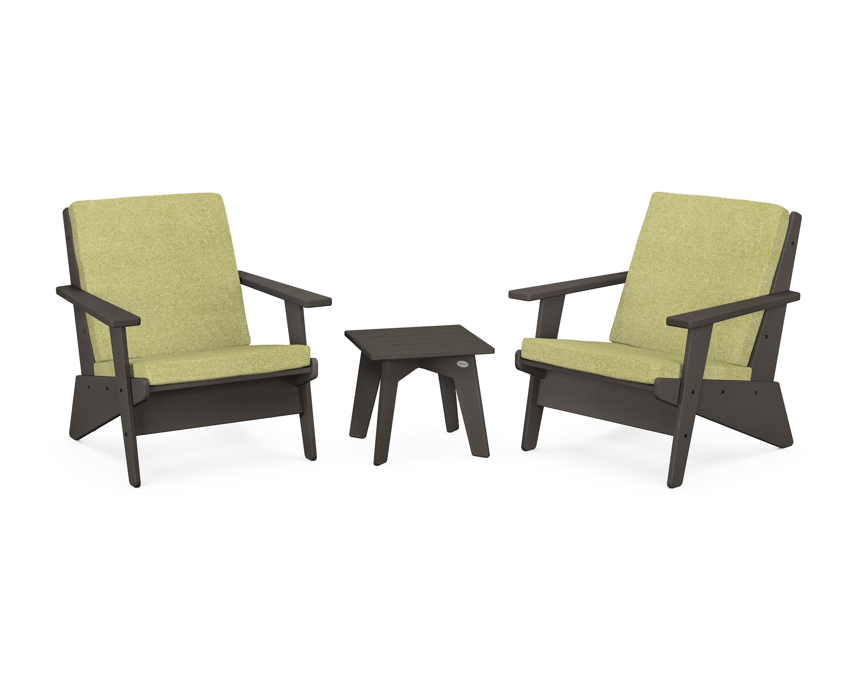 Riviera Modern Lounge 3-Piece Set in Vintage Coffee / Chartreuse Boucle