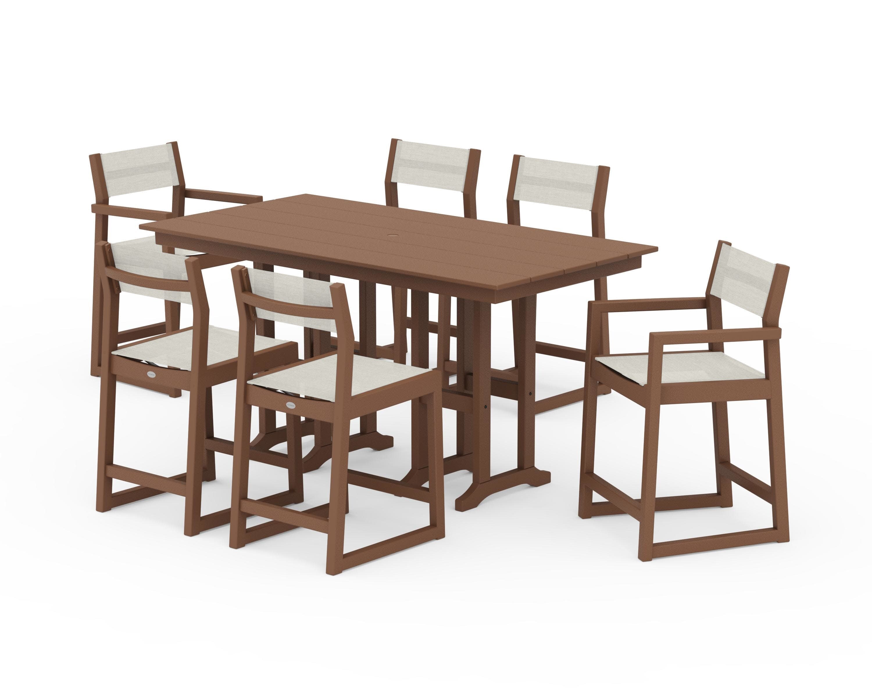 EDGE Sling 7-Piece Farmhouse Counter Set in Teak / Parchment Sling