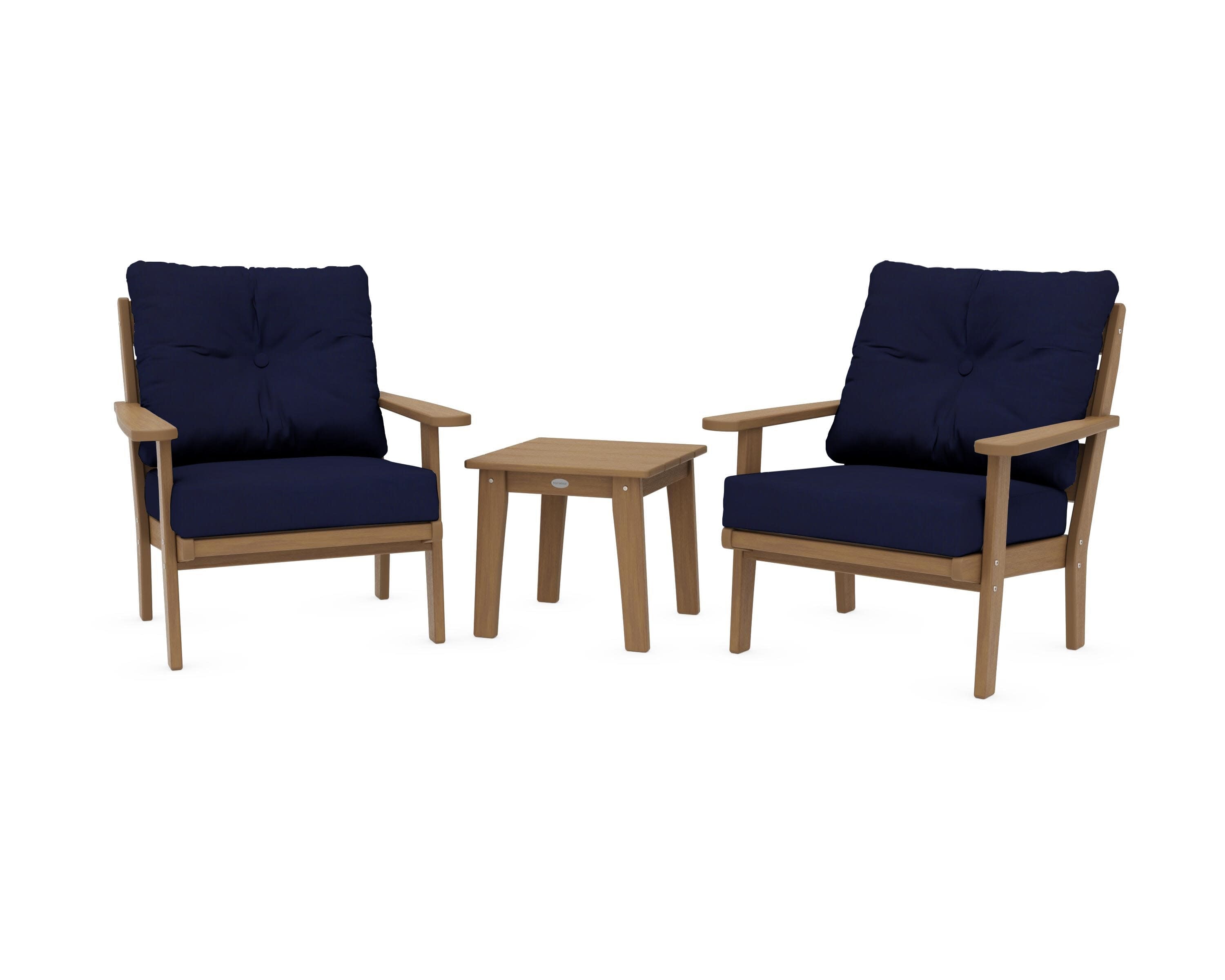Lakeside 3-Piece Deep Seating Chair Set in Natural / Navy
