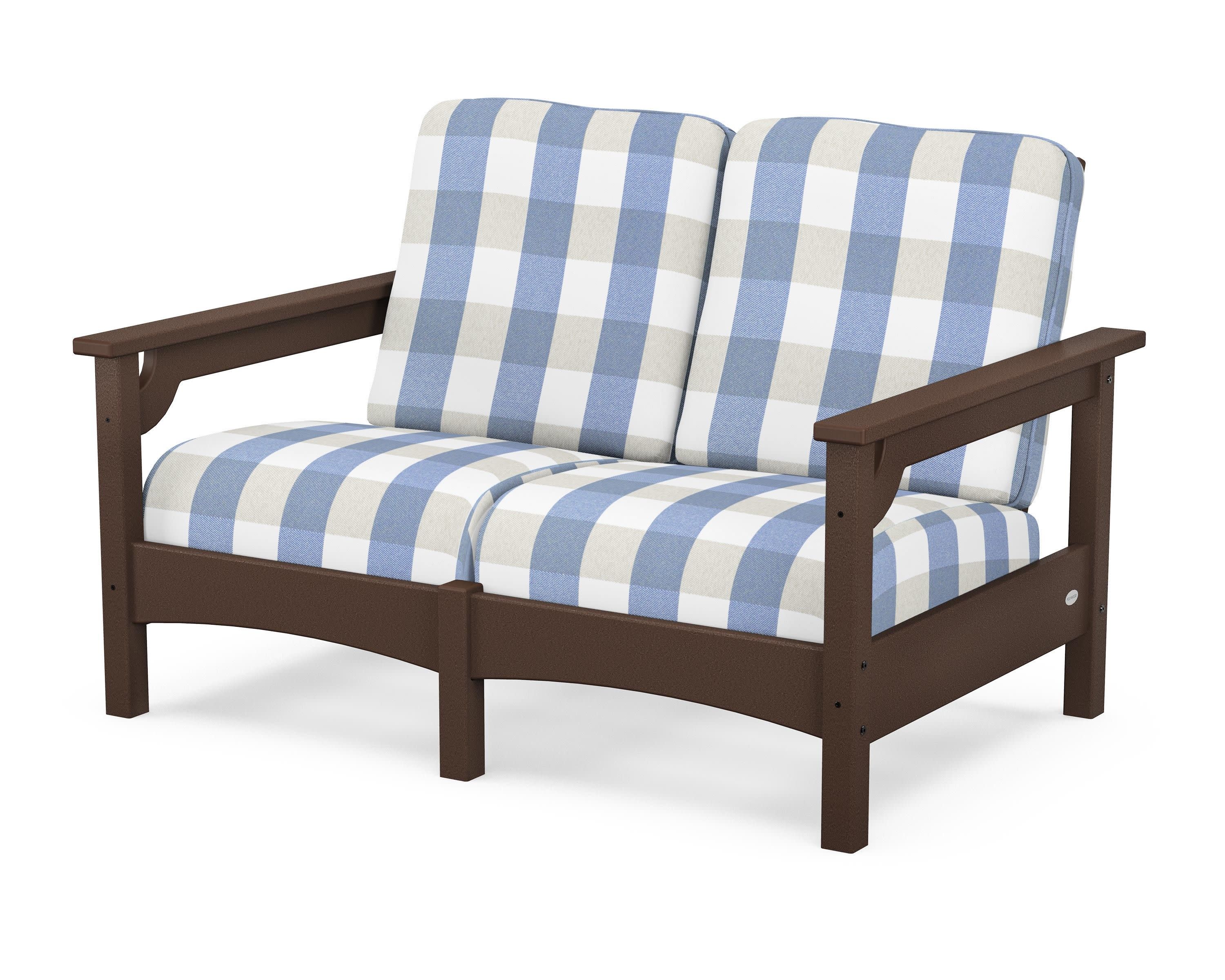 Club Loveseat in Mahogany / Buffalo Plaid Sky Blue