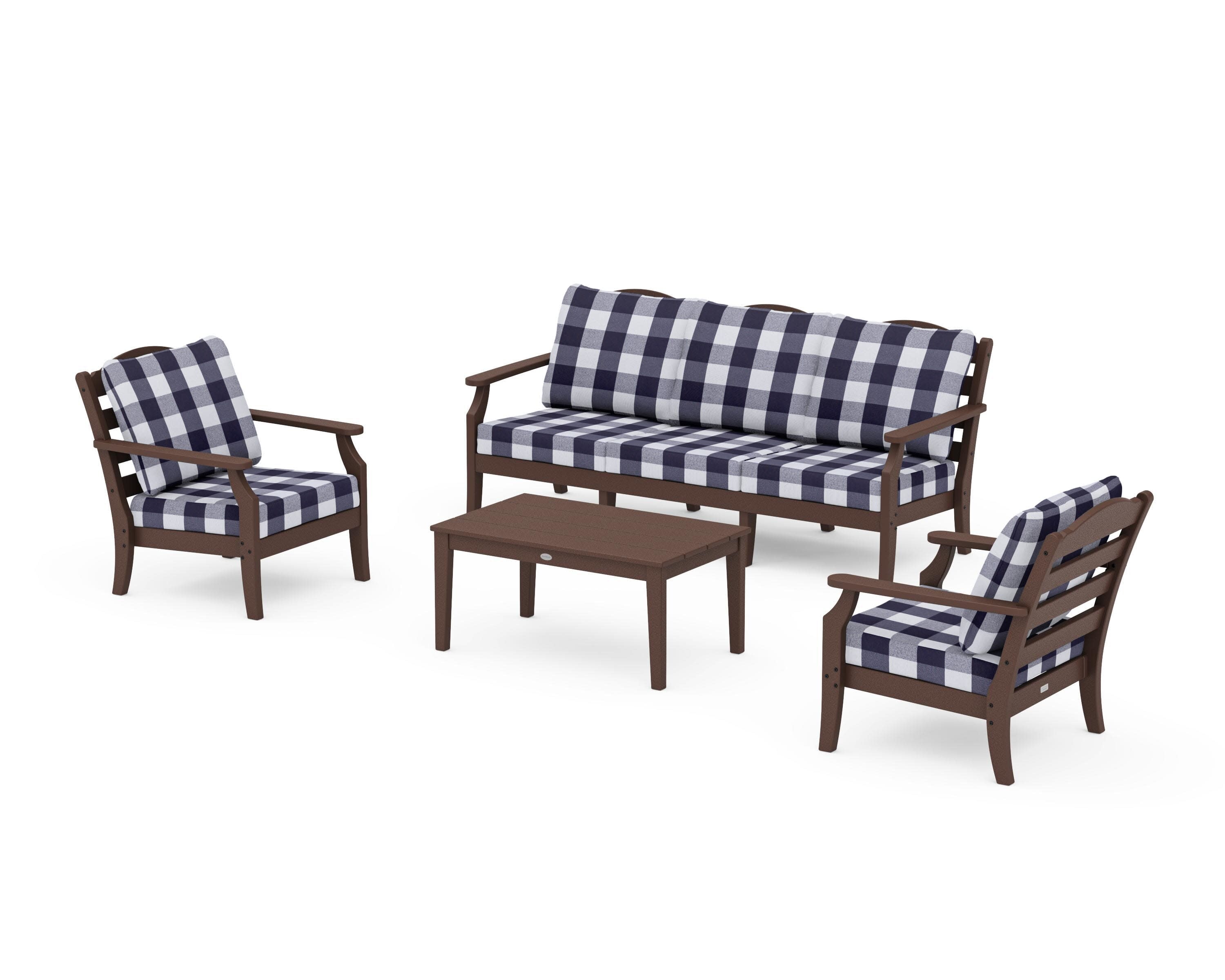 Savannah 4-Piece Deep Seating Set with Sofa in Mahogany / Buffalo Plaid Navy