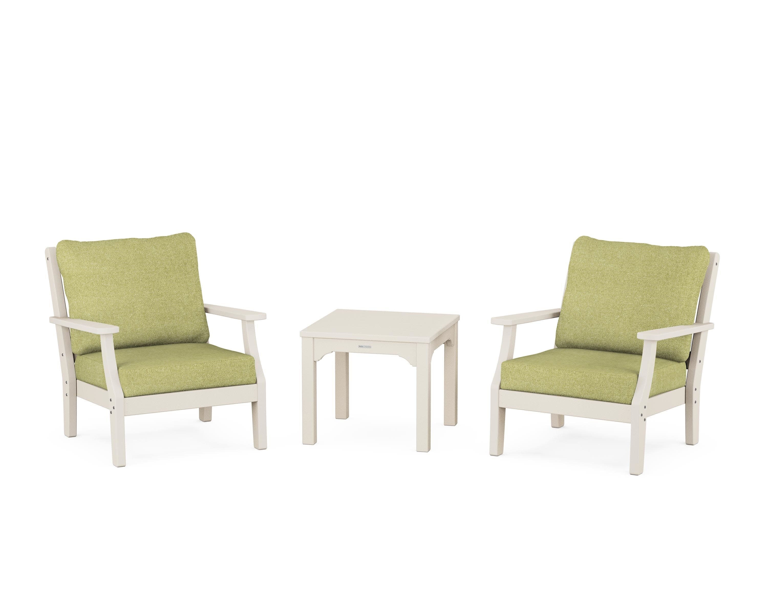 Chinoiserie 3-Piece Deep Seating Set in Sand / Chartreuse Boucle