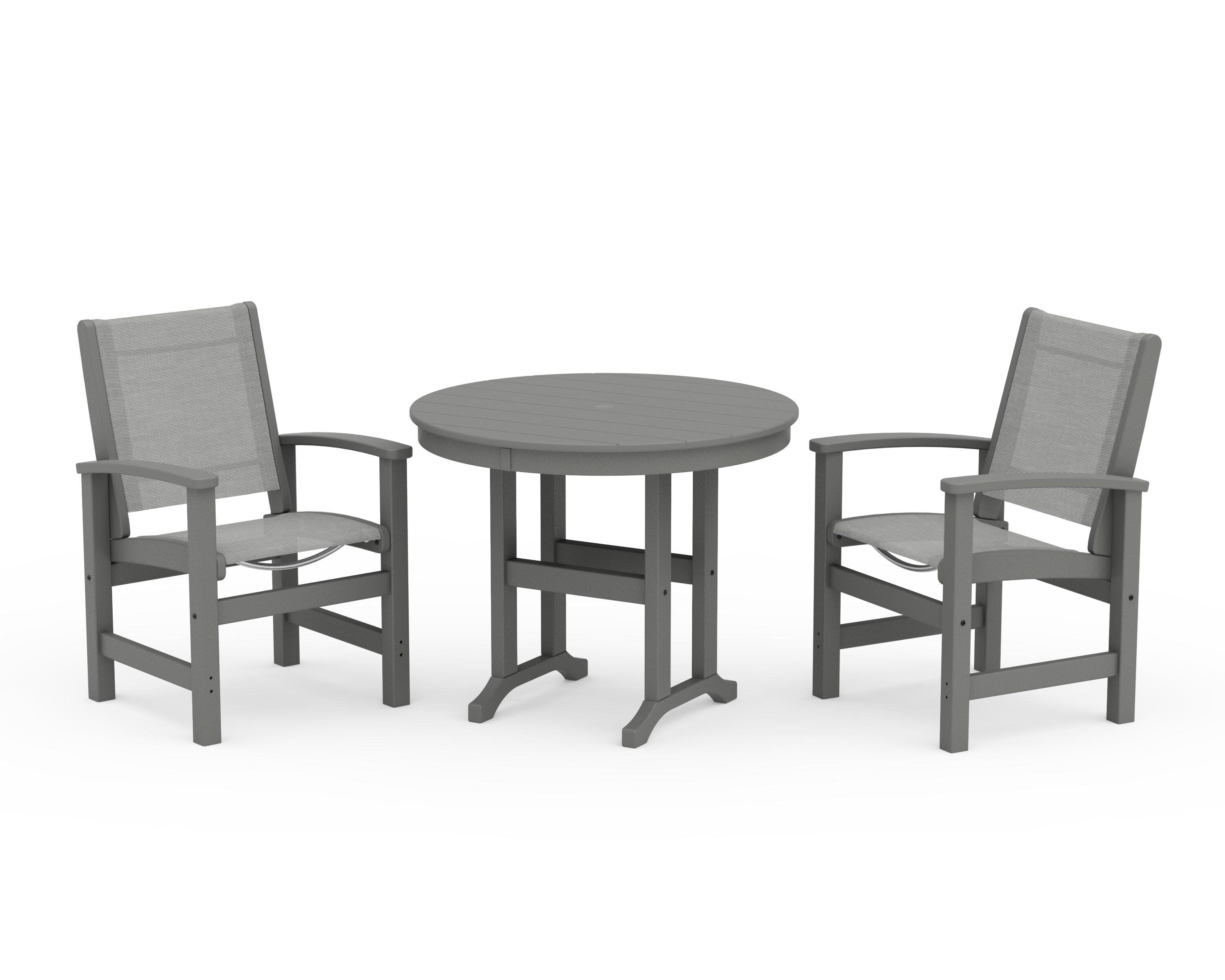 Coastal 3-Piece Round Dining Set in Slate Grey / Metallic Sling