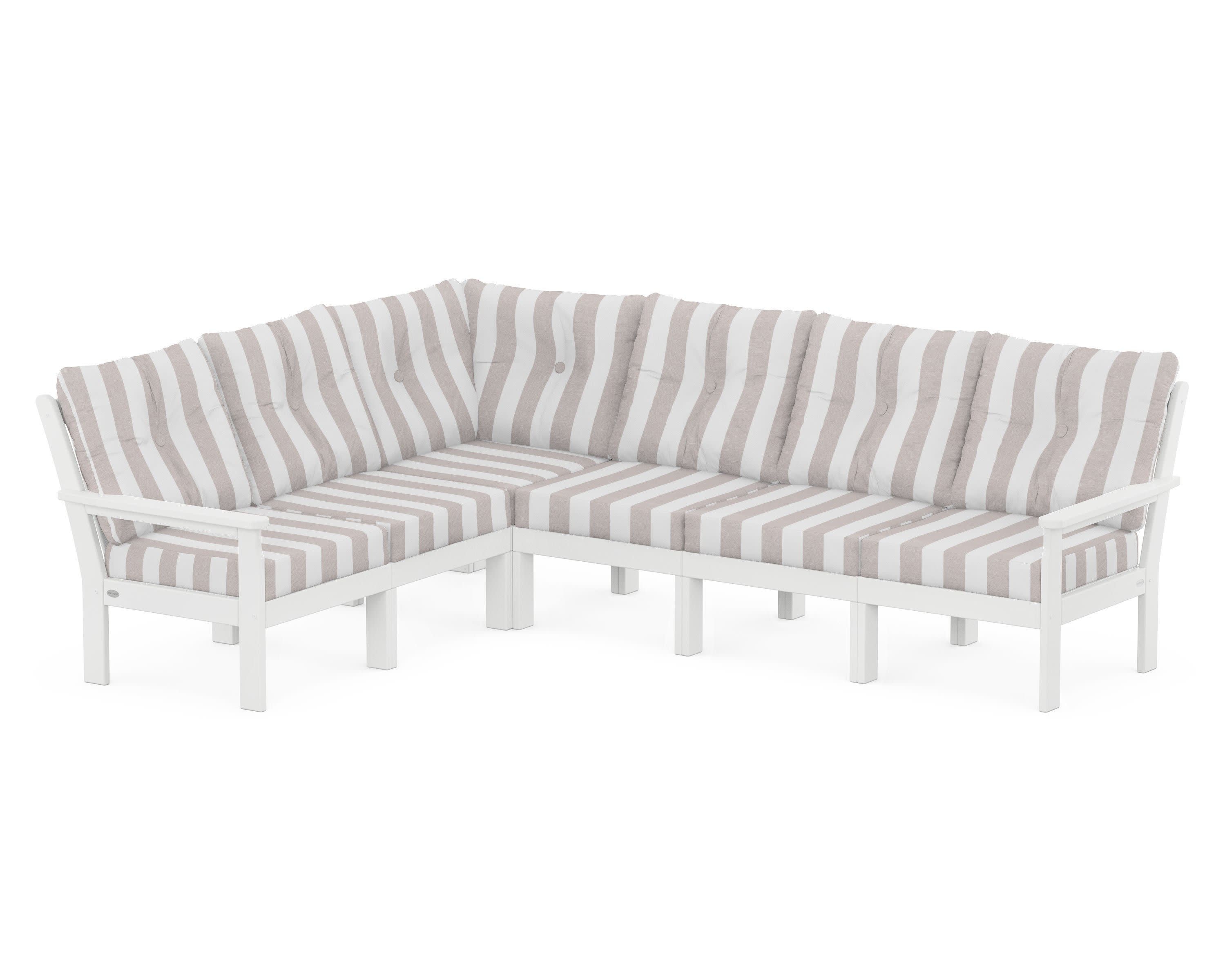 Vineyard 6-Piece Sectional in White / Cabana Stripe Dune Burlap