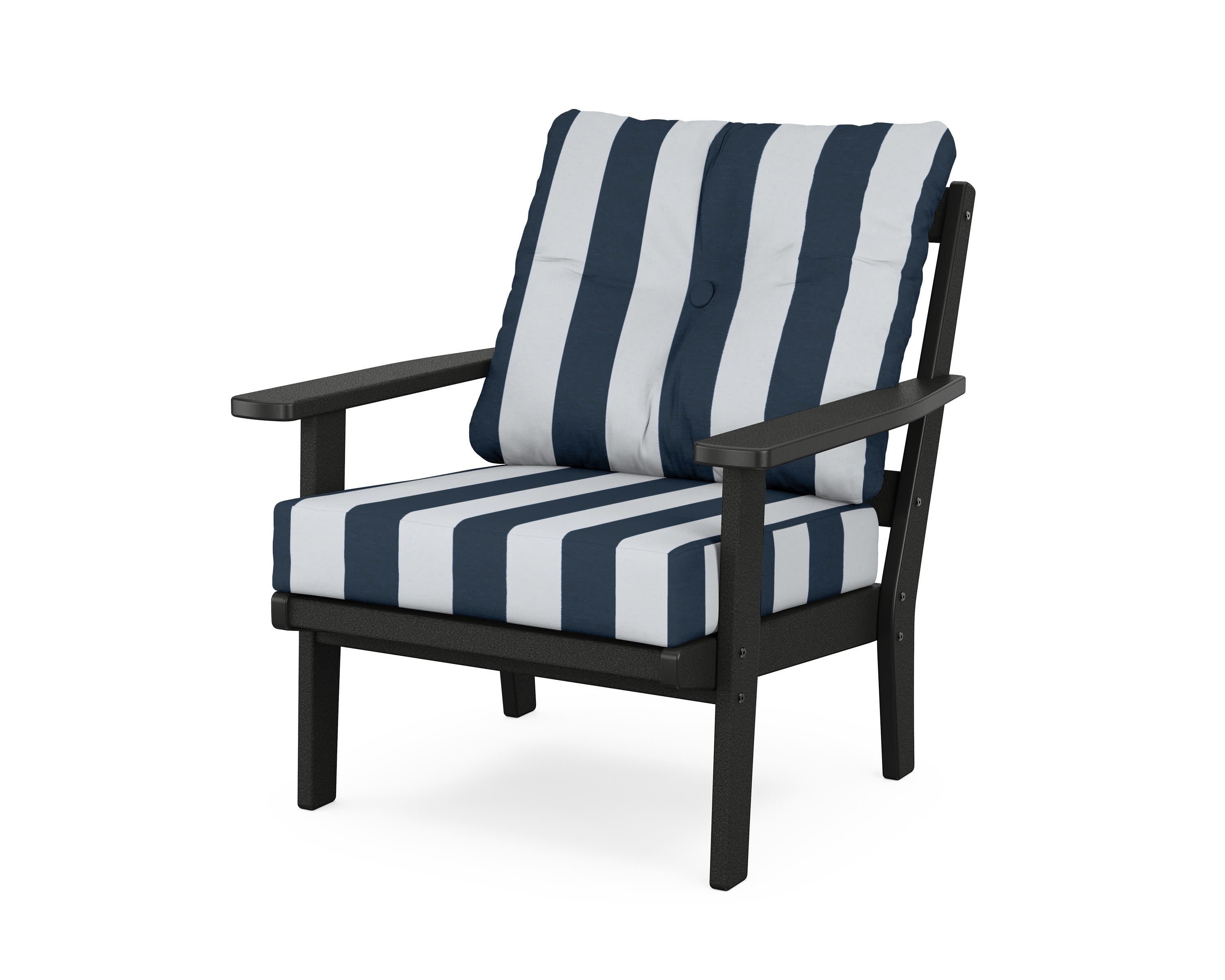 Oxford Deep Seating Chair in Black / Cabana Stripe Marine Indigo