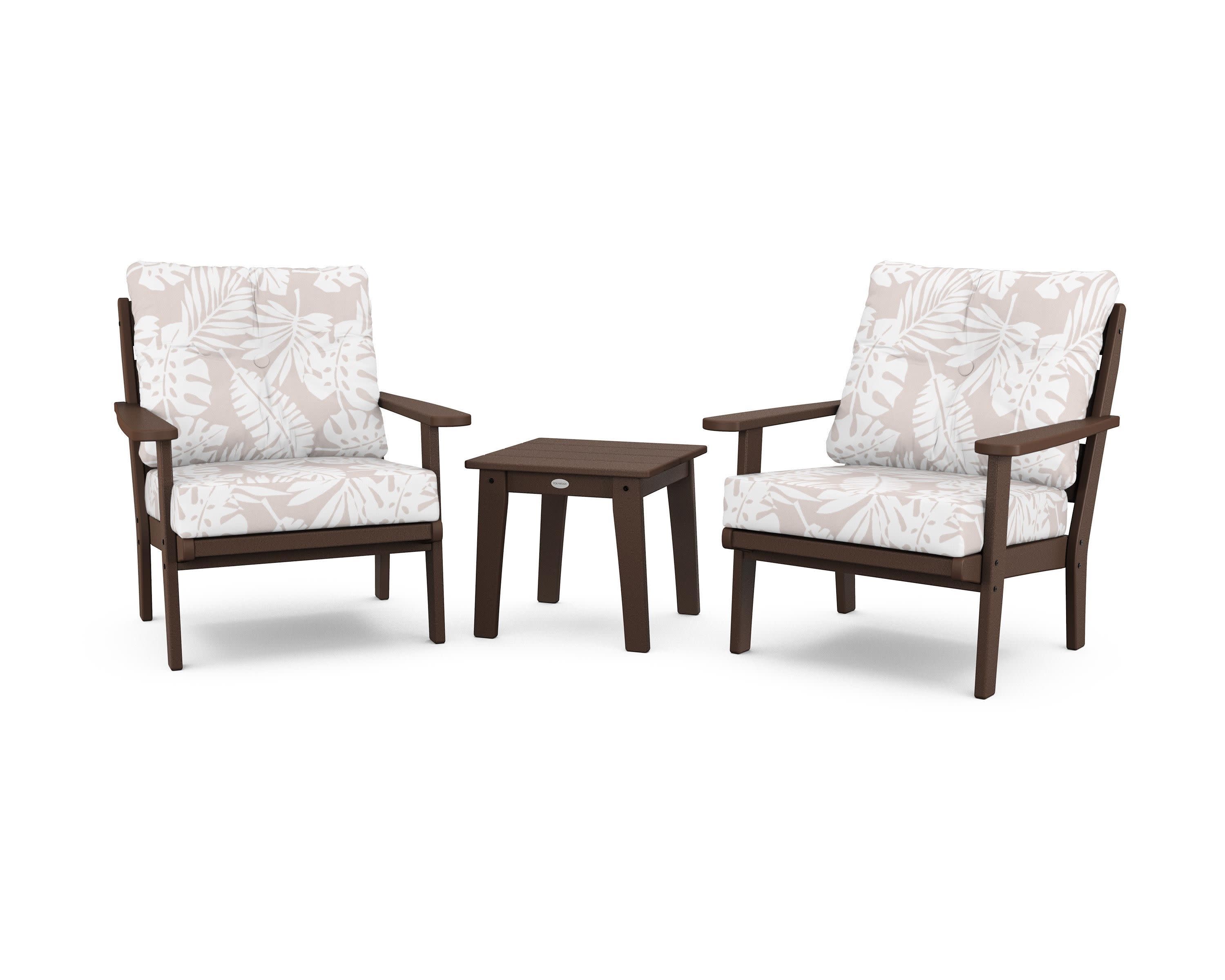 Lakeside 3-Piece Deep Seating Chair Set in Mahogany / Leaf Dune Burlap