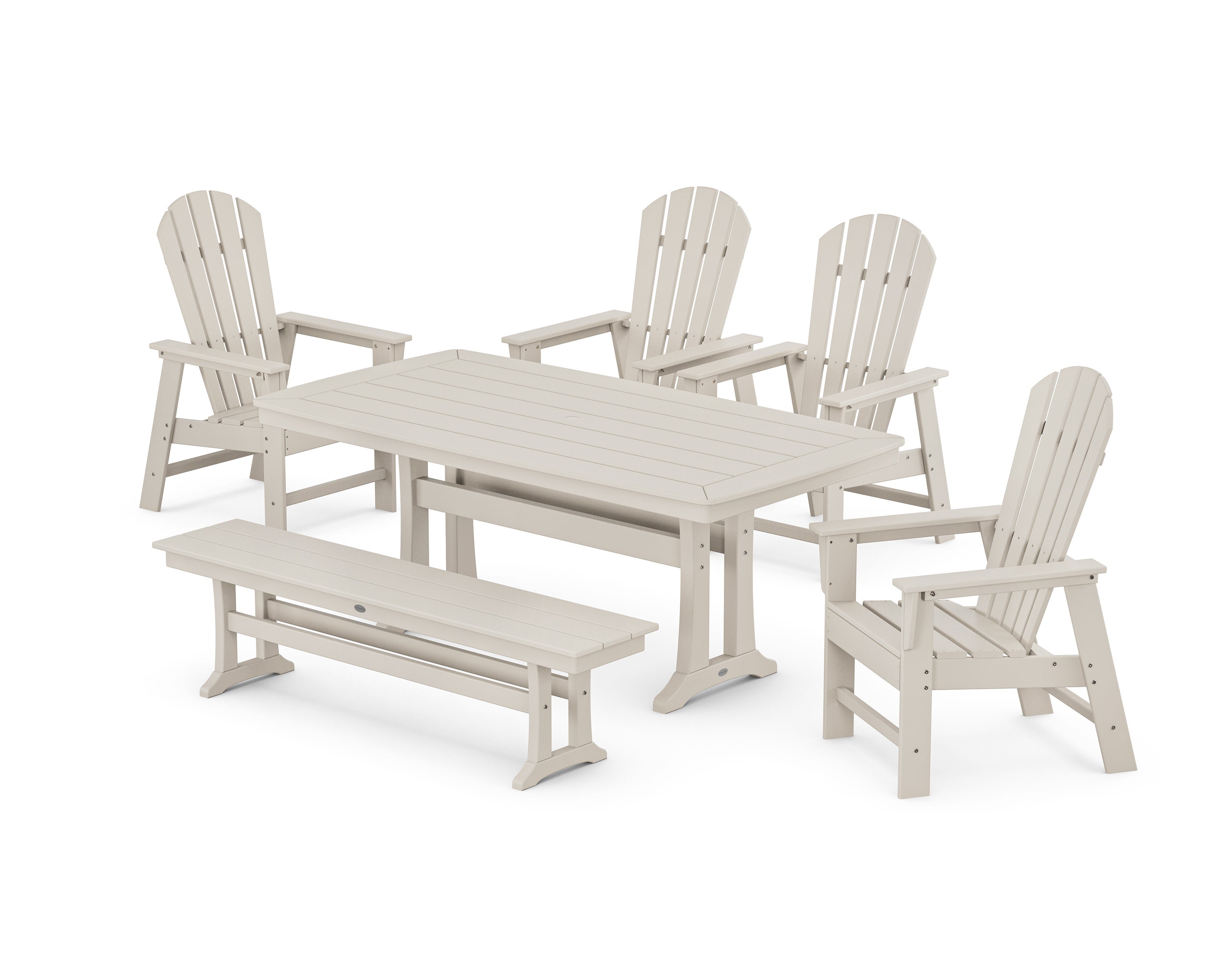 South Beach 6-Piece Dining Set with Trestle Legs and Bench in Sand