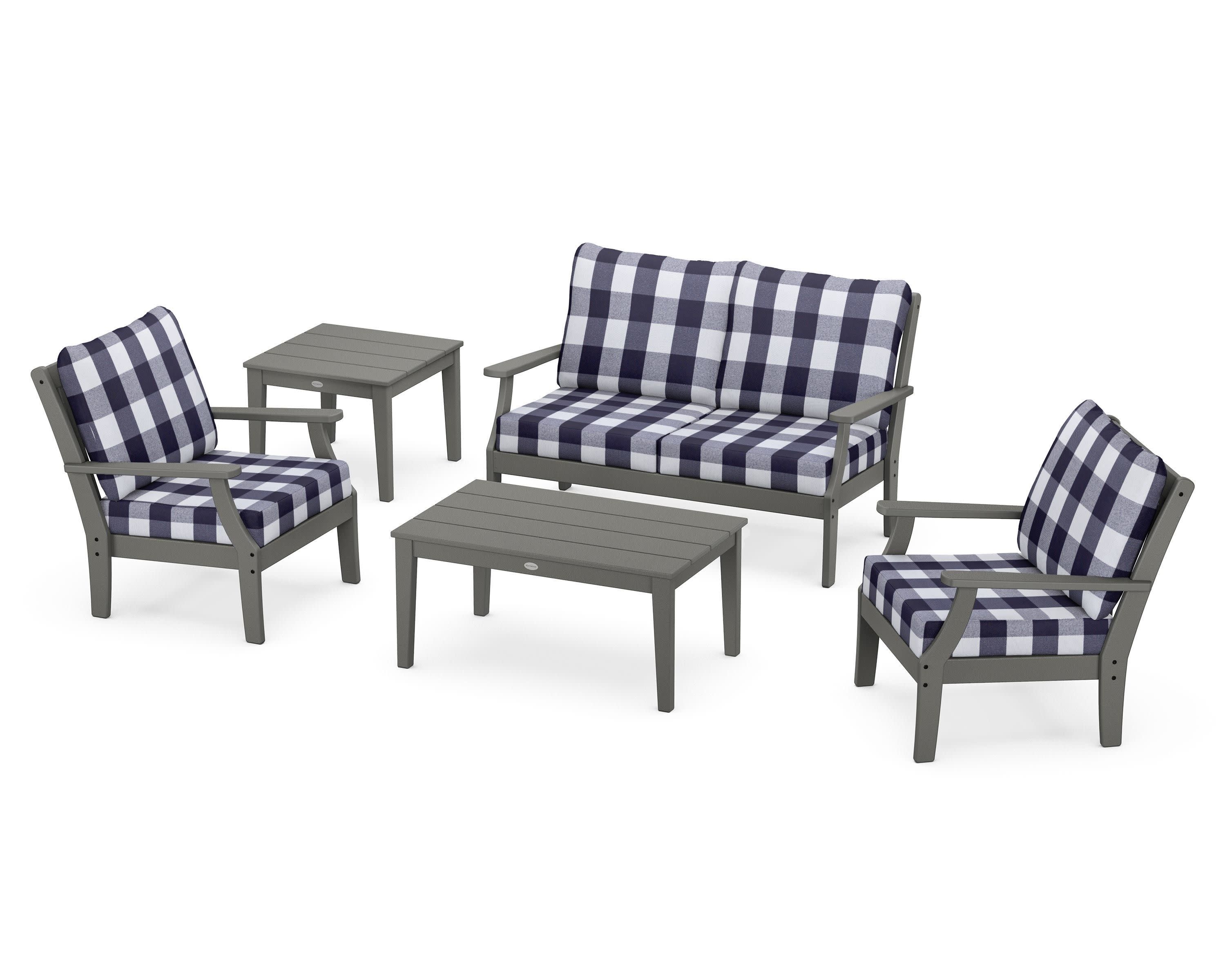 Braxton 5-Piece Deep Seating Set in Slate Grey / Buffalo Plaid Navy