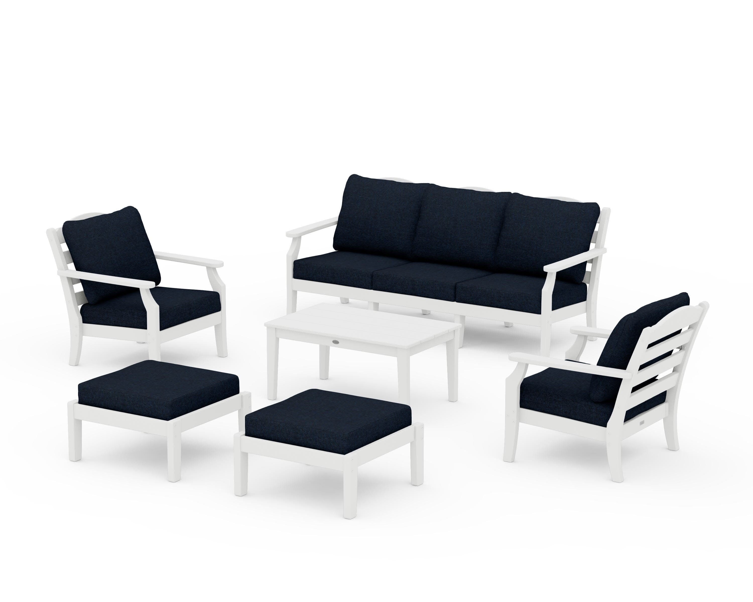 Savannah 6-Piece Lounge Sofa Set in Vintage White / Marine Indigo