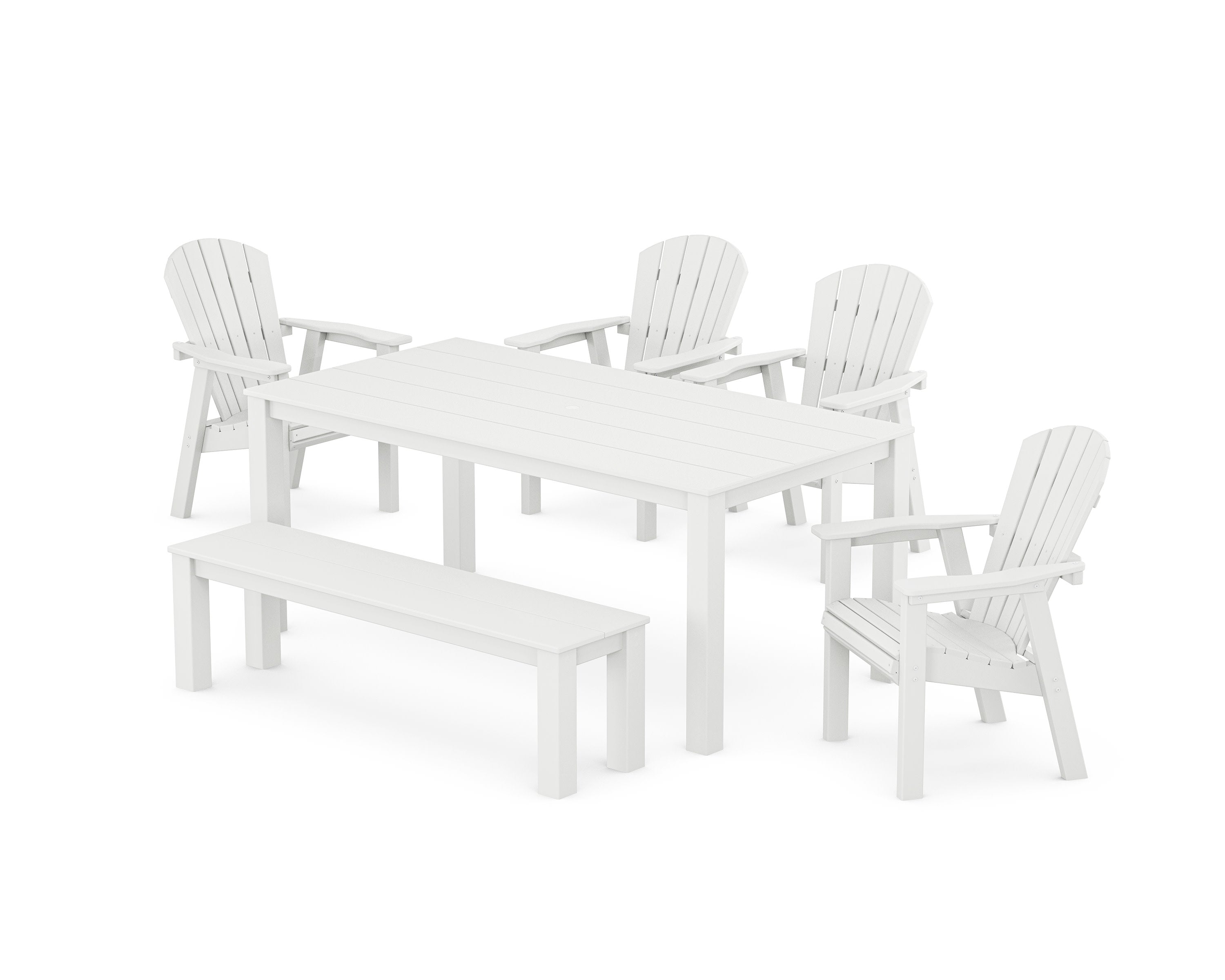 Seashell 6-Piece Parsons Dining Set with Bench in White