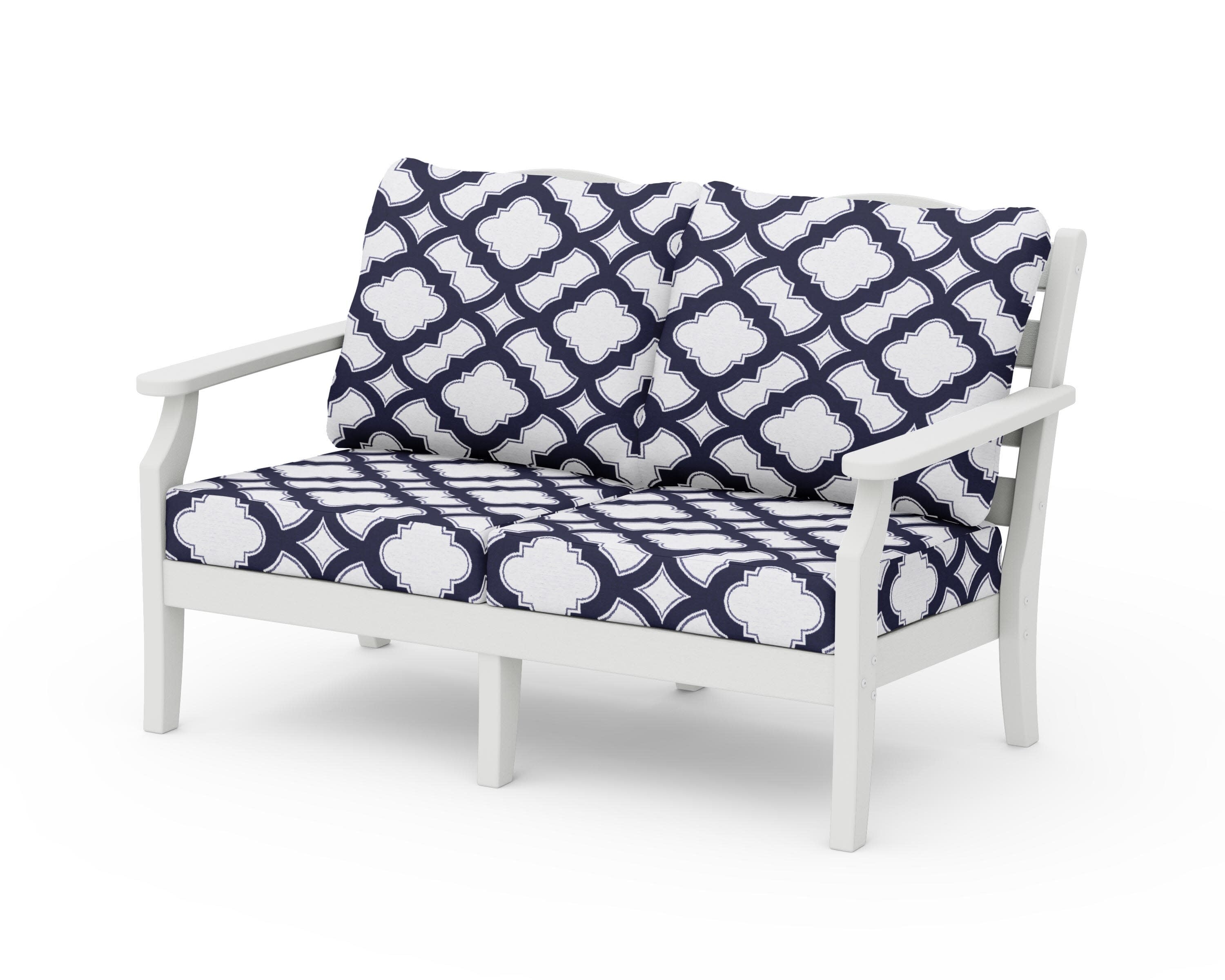 Savannah Deep Seating Loveseat in Vintage White / Trellis Navy