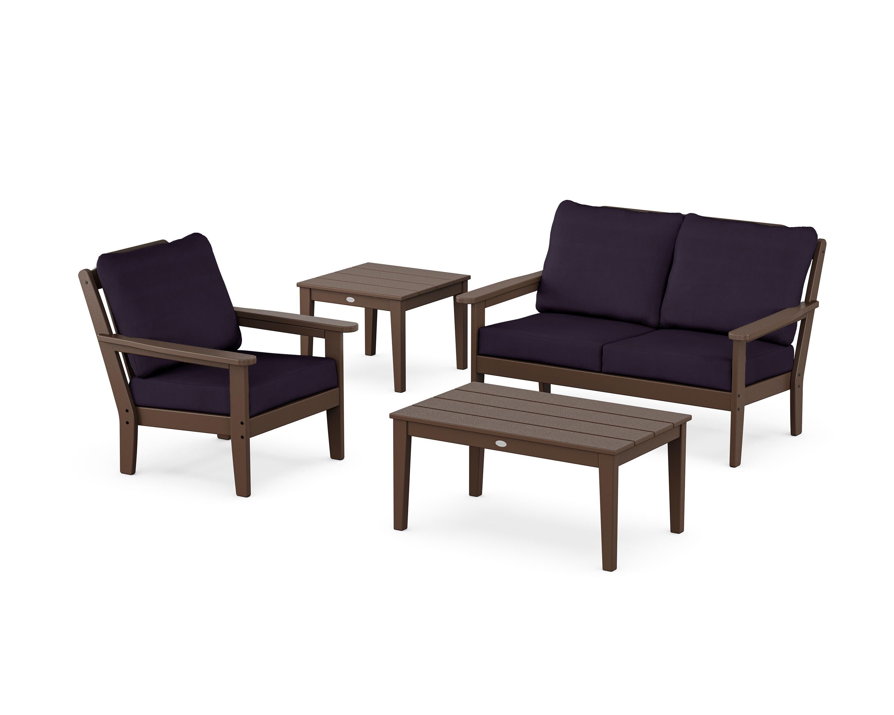Wovendale 4-Piece Deep Seating Set in Mahogany / Navy Linen