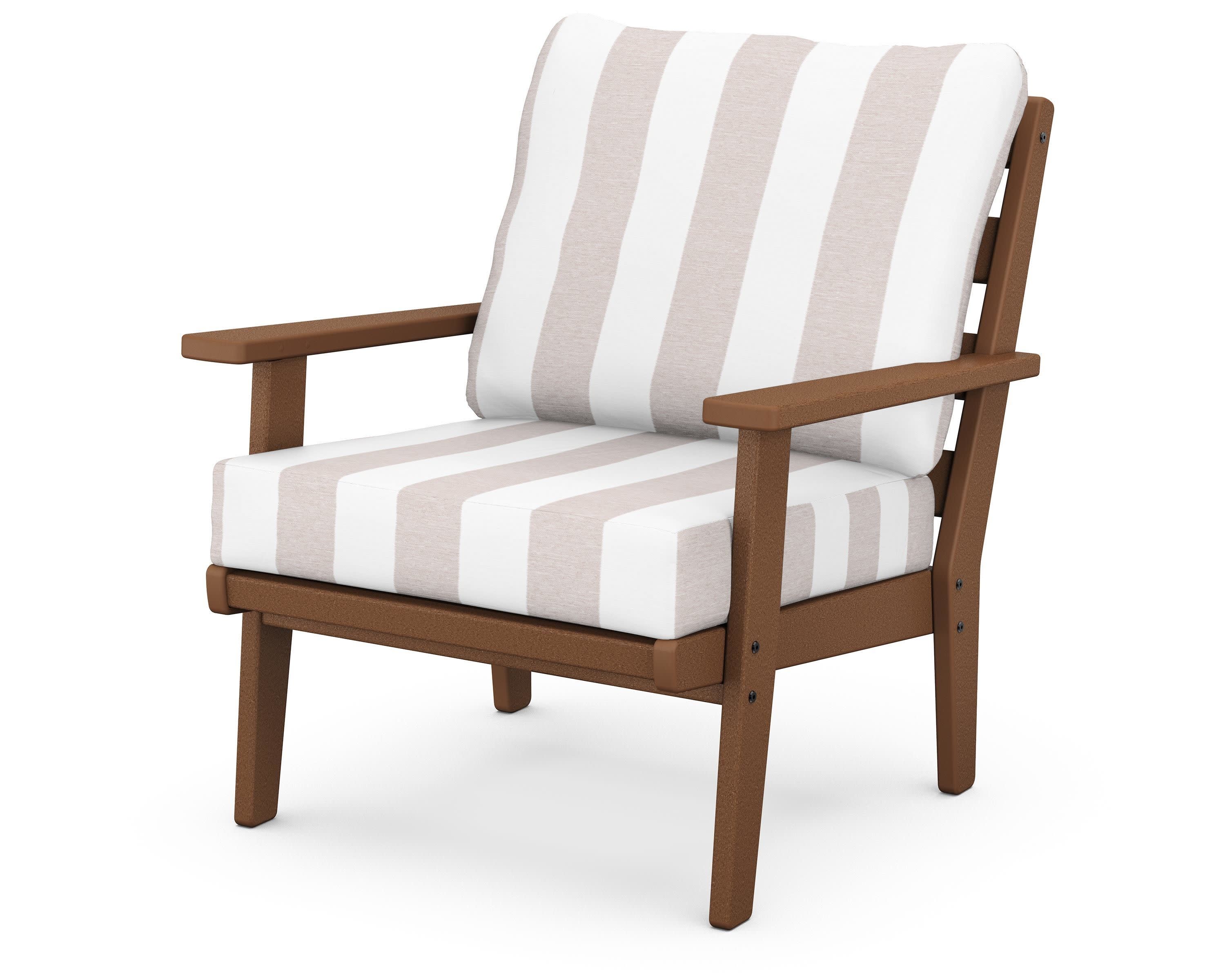 Grant Park Deep Seating Chair in Teak / Cabana Stripe Dune Burlap