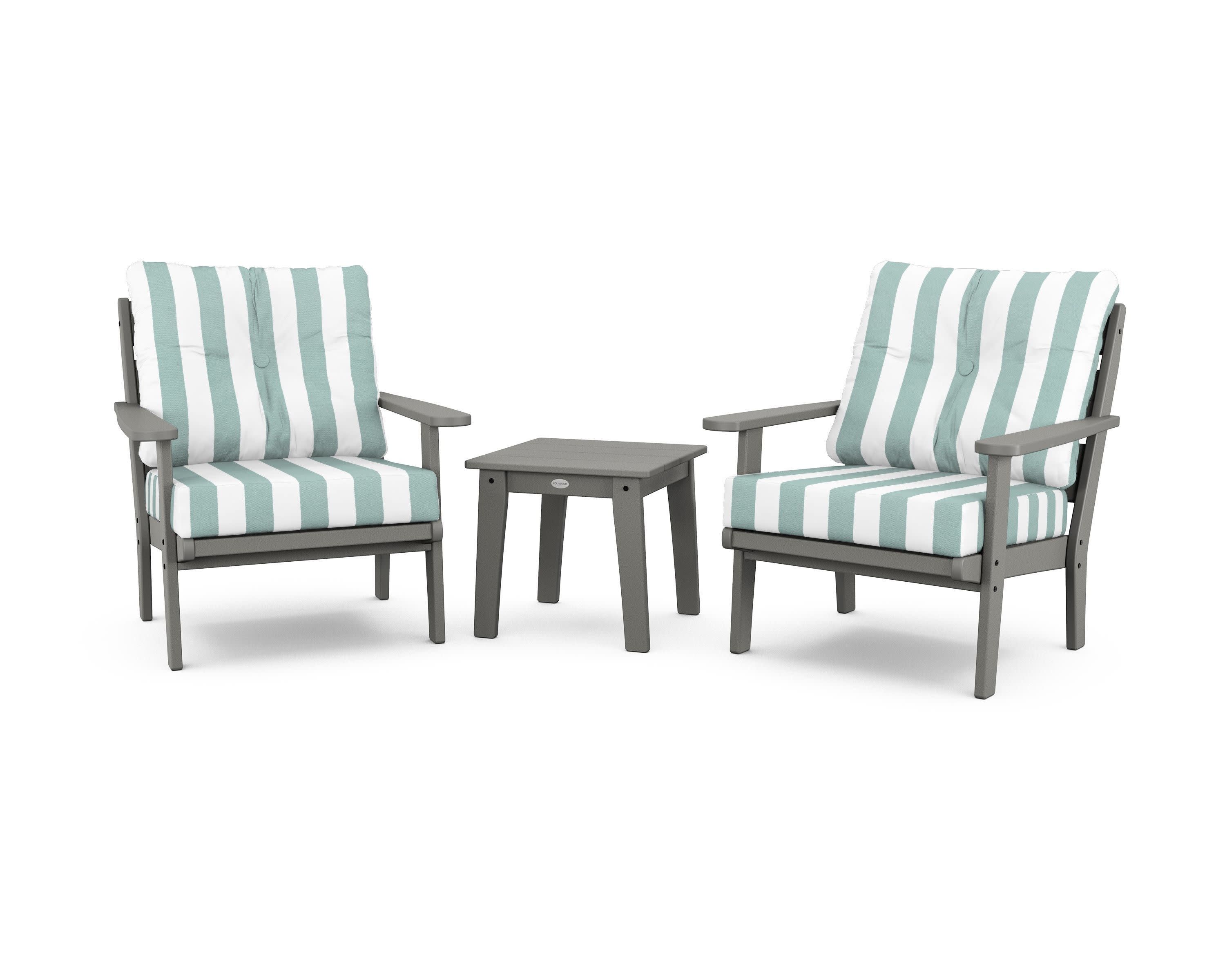 Lakeside 3-Piece Deep Seating Chair Set in Slate Grey / Cabana Stripe Glacier Spa