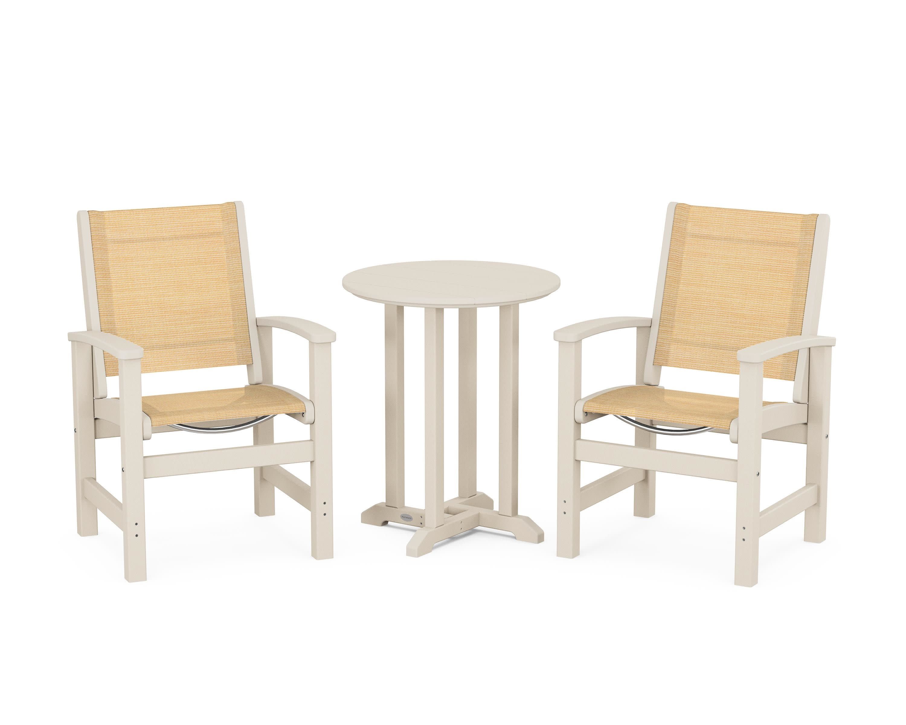 Coastal 3-Piece Round Bistro Dining Set in Sand / Dupioni Apricot Sling