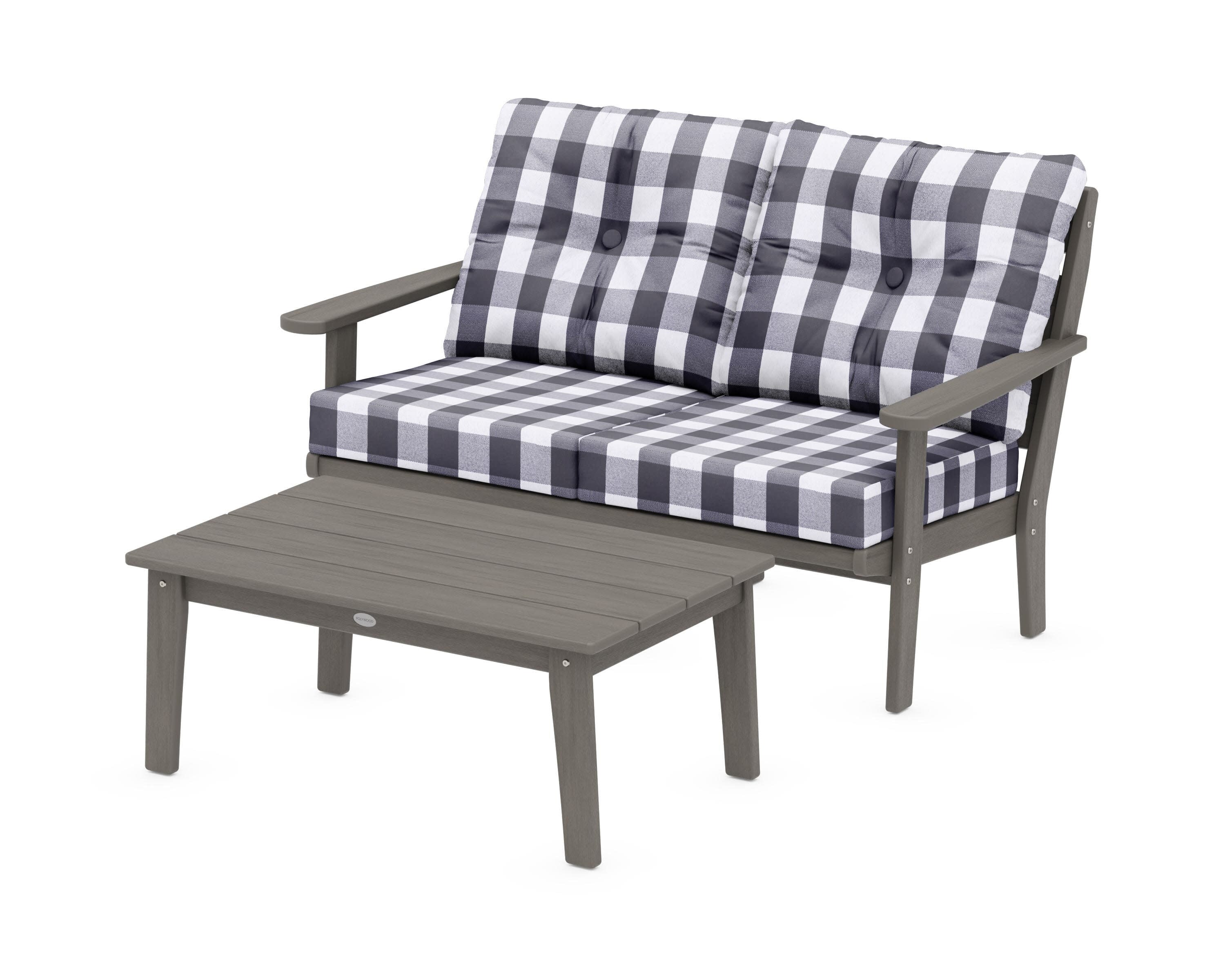 Lakeside 2-Piece Lounge Loveseat Set in Driftwood / Buffalo Plaid Navy