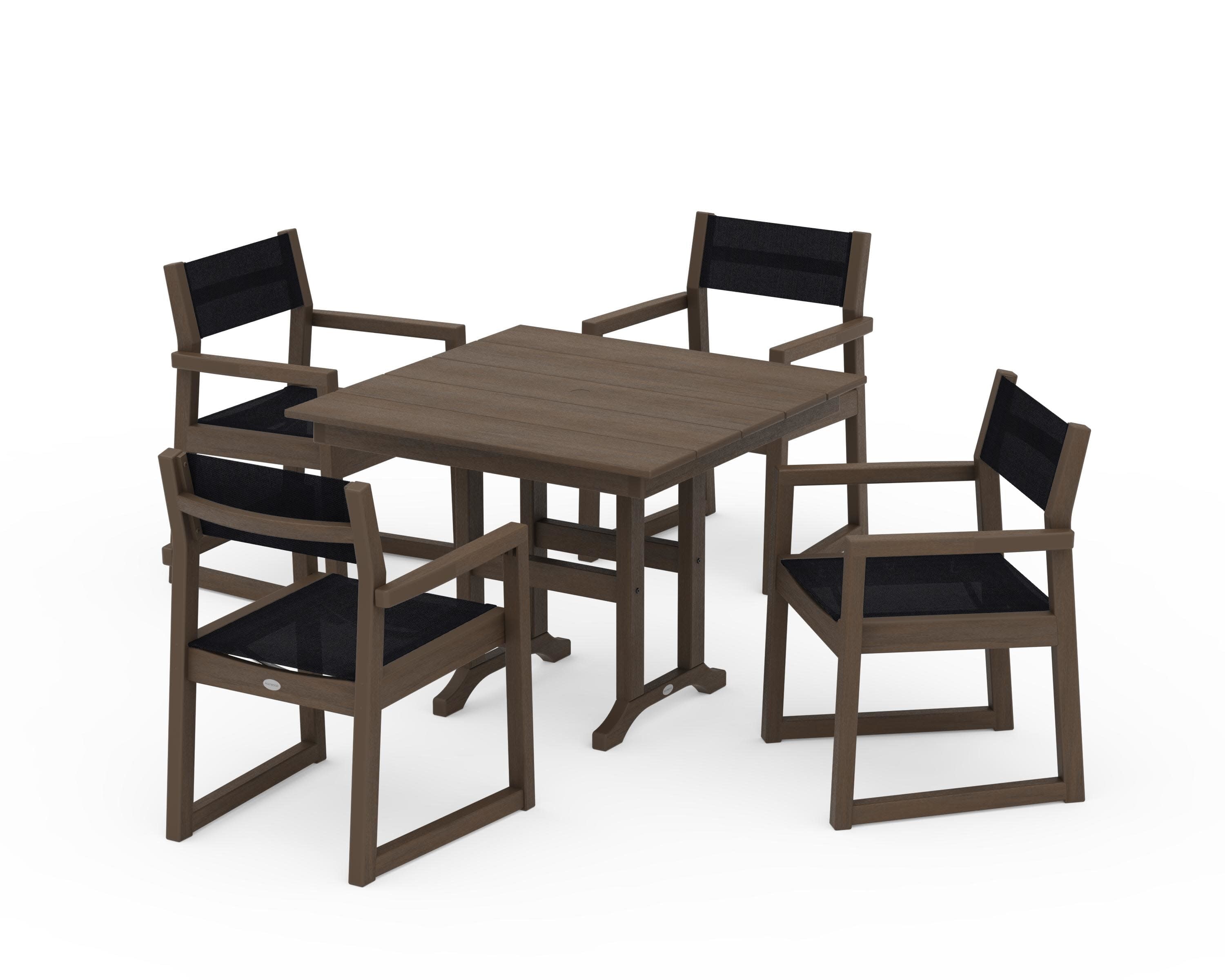 EDGE Sling Arm Chair 5-Piece Farmhouse Dining Set in Kona / Black Sling