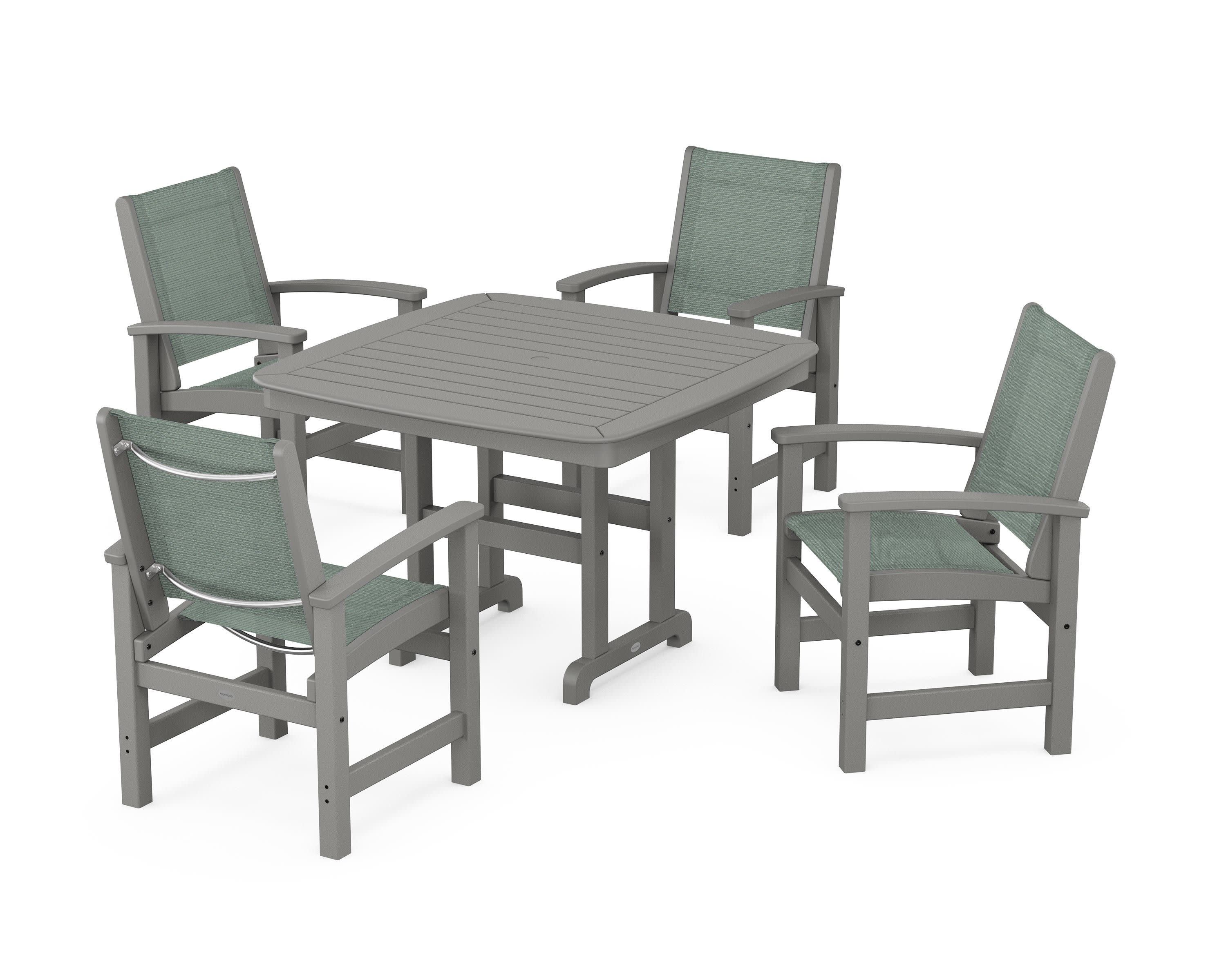 Coastal 5-Piece Dining Set in Slate Grey / Dupioni Sea Mist Sling