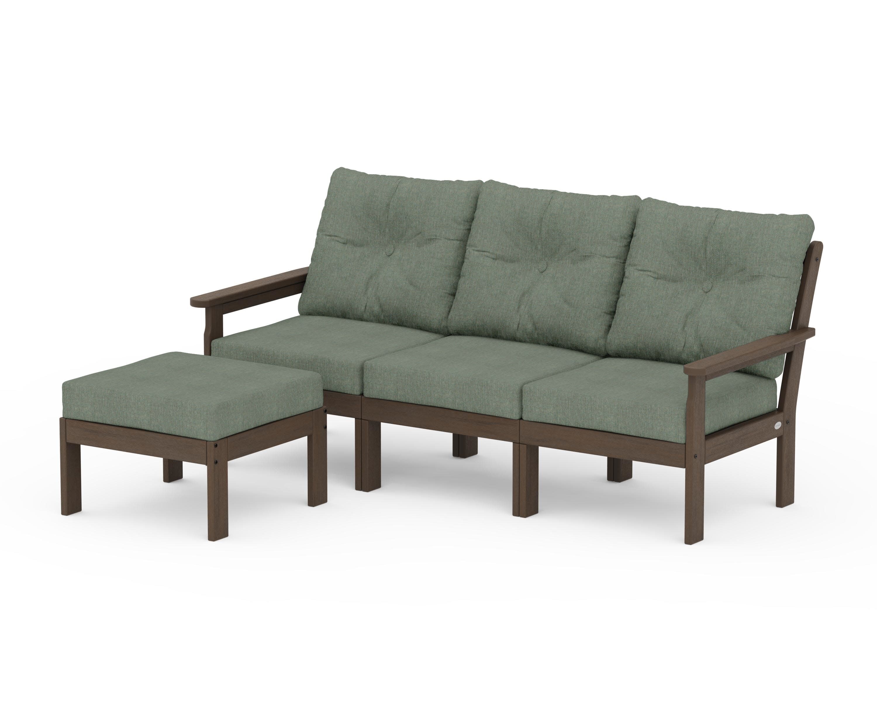Vineyard 4-Piece Sectional with Ottoman in Kona / Cast Sage