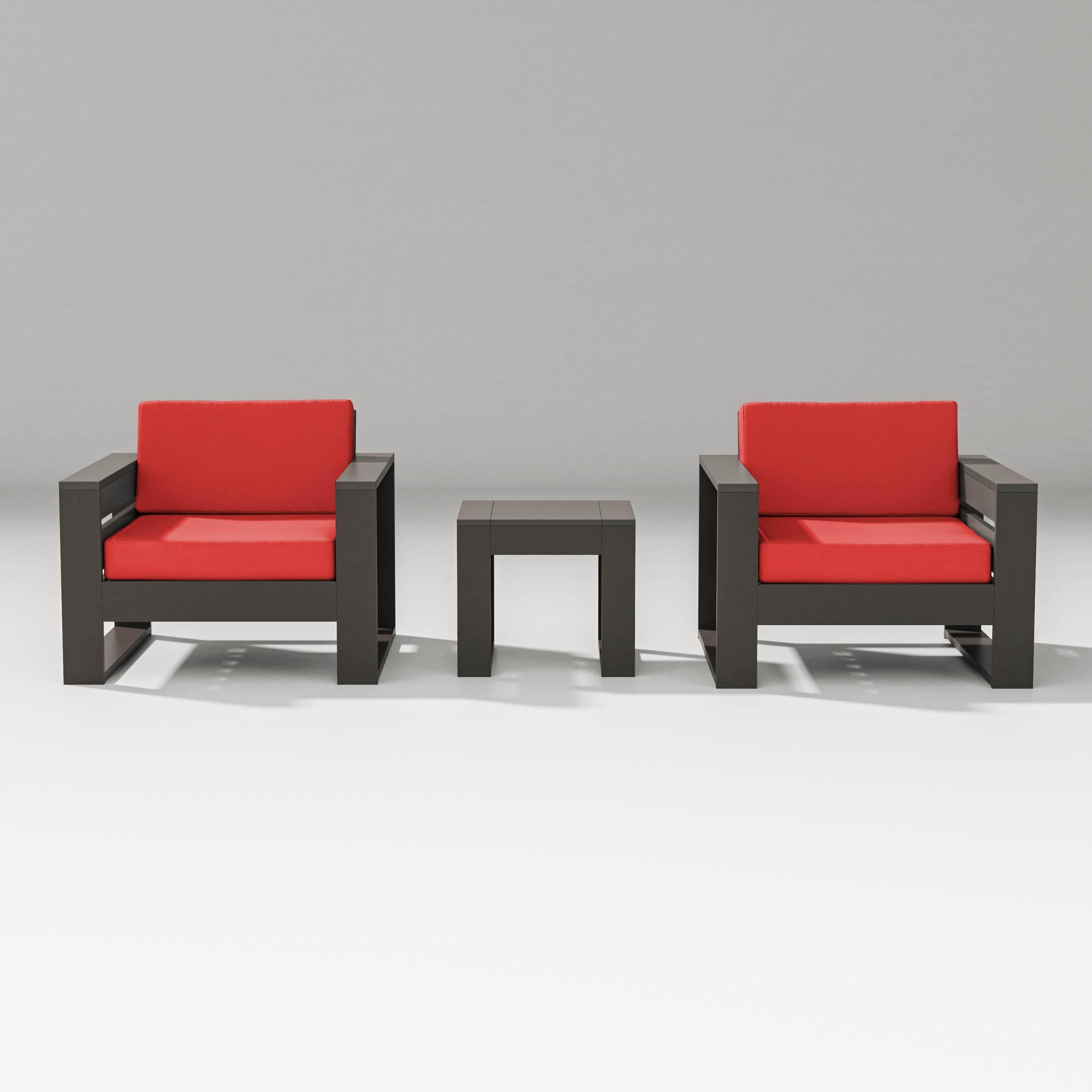 Latitude 3-Piece Lounge Chair Set in Vintage Coffee / Crimson Linen