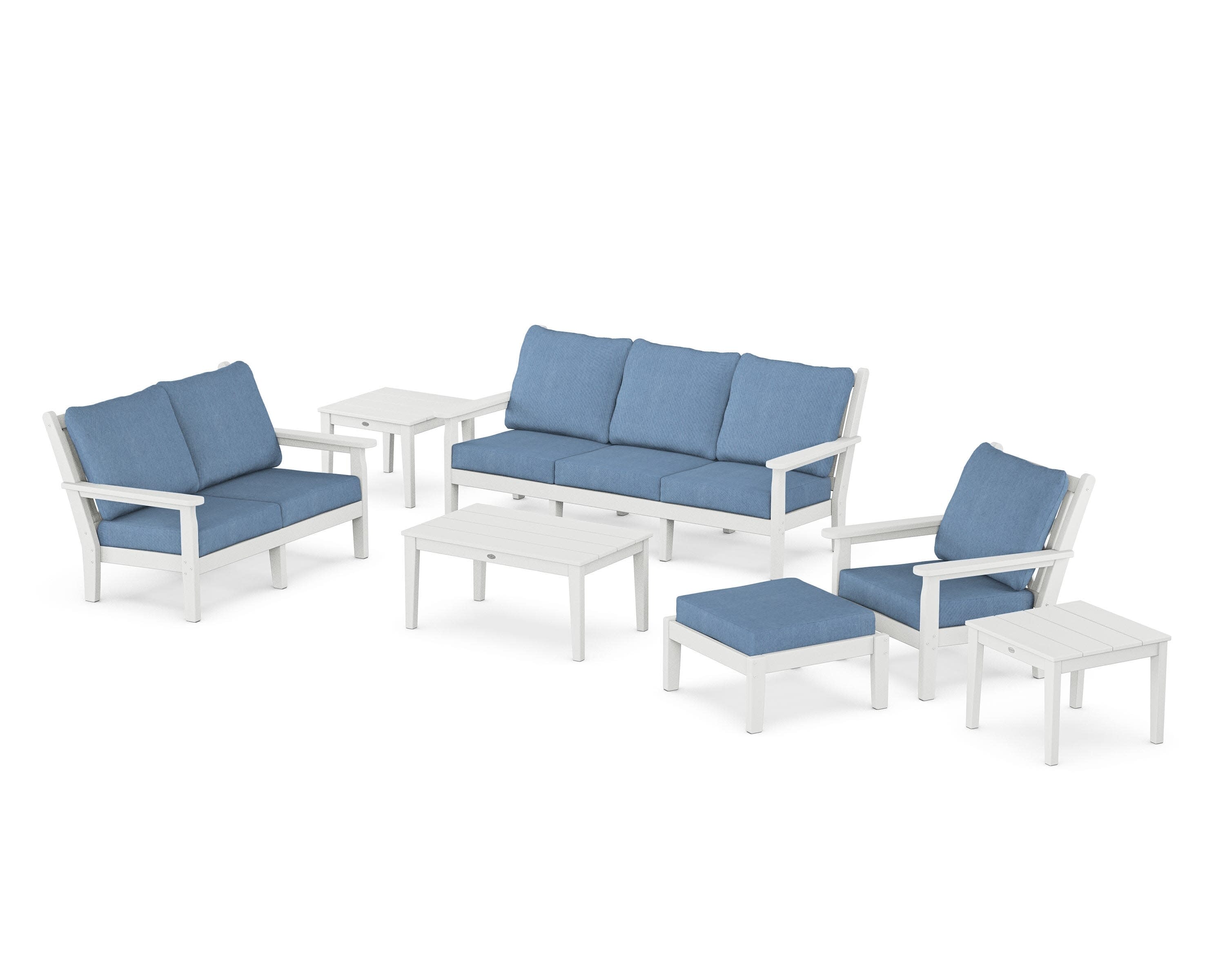 Chippendale 7-Piece Deep Seating Set in White / Sky Blue