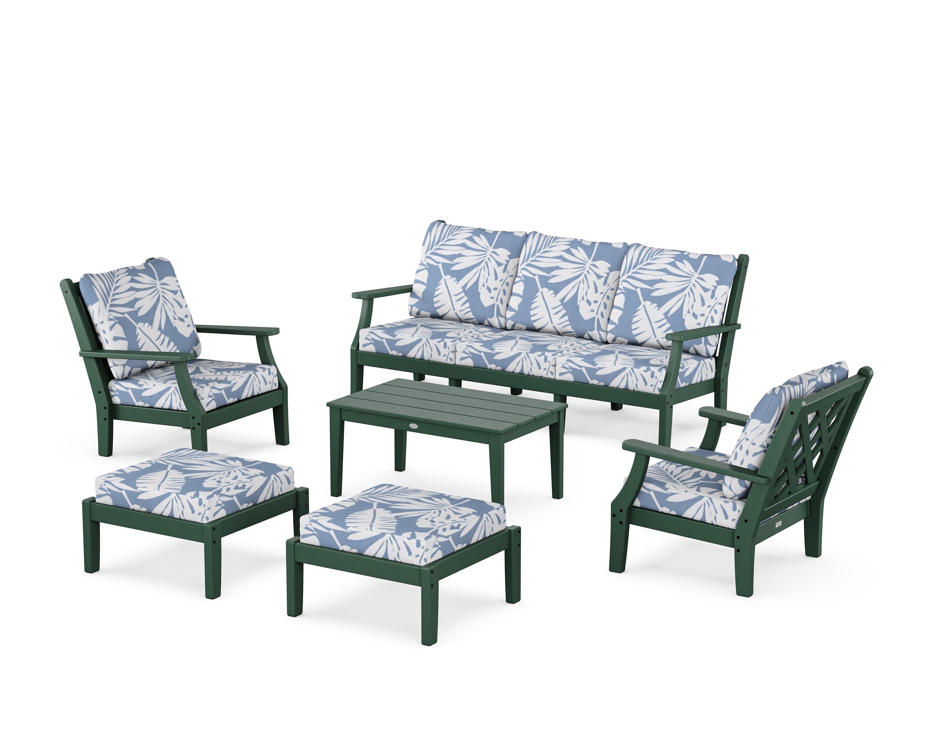 Wovendale 6-Piece Lounge Sofa Set in Green / Leaf Sky Blue
