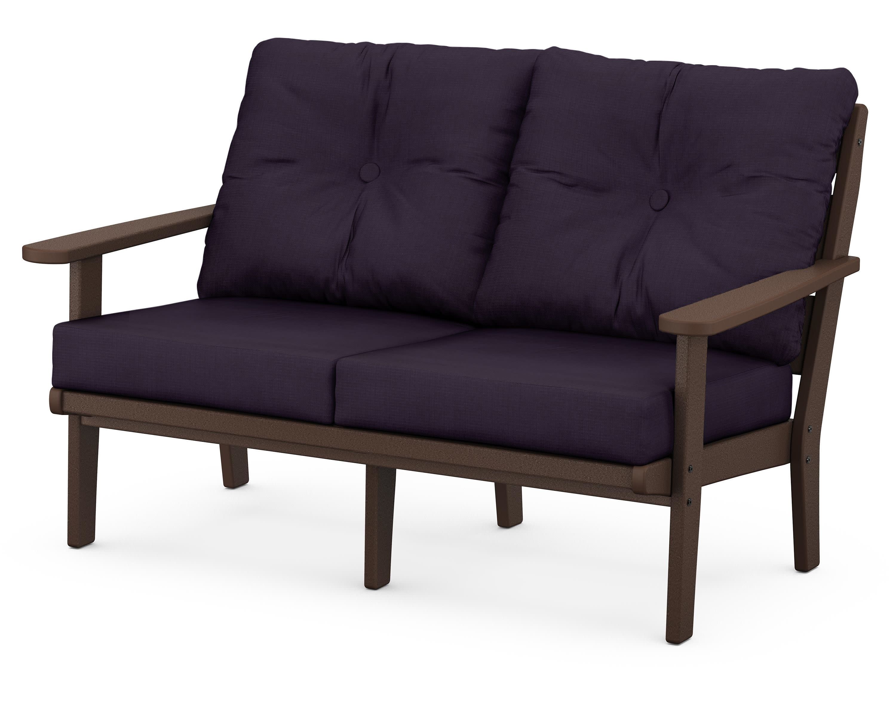Lakeside Deep Seating Loveseat in Mahogany / Navy Linen