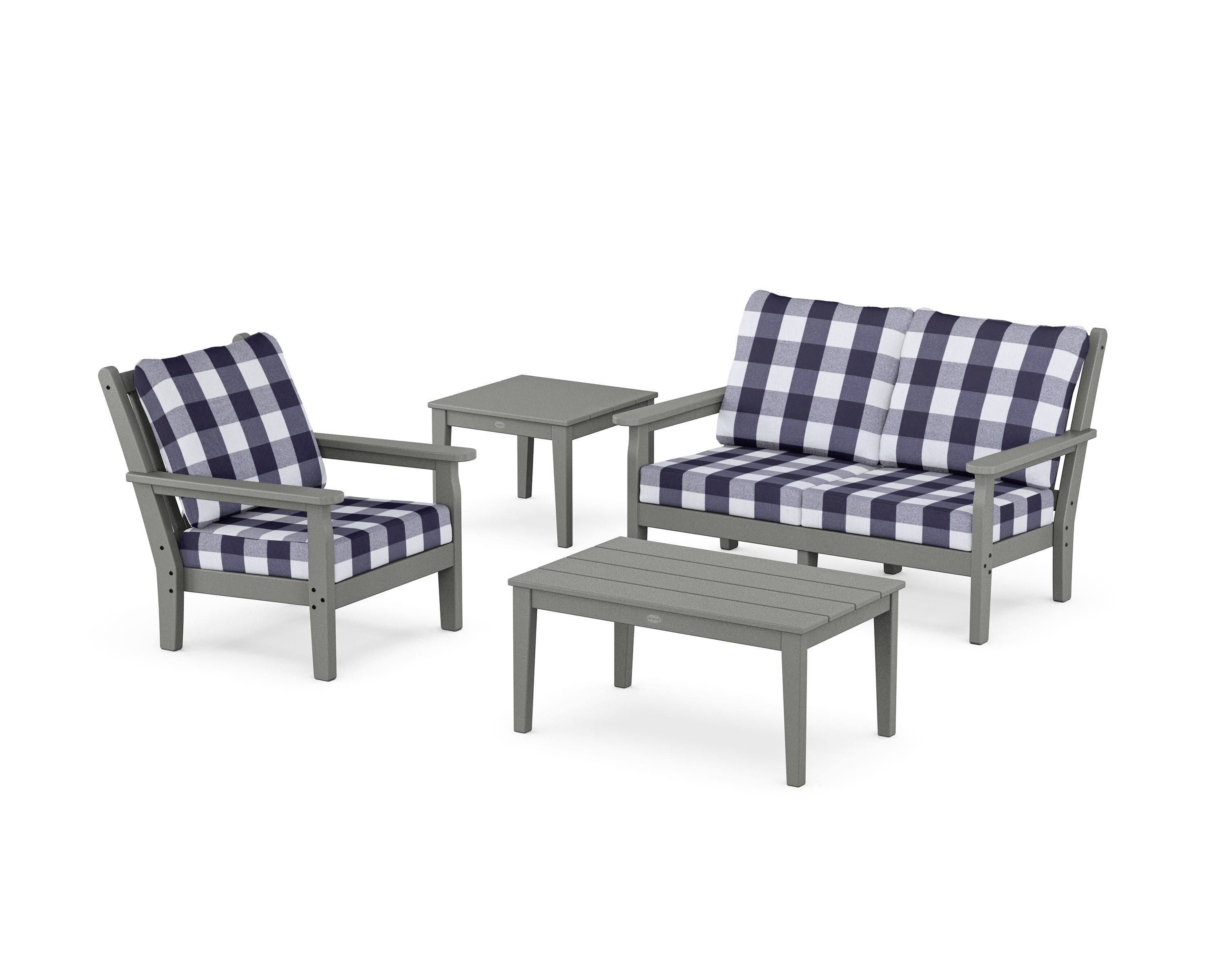 Chippendale 4-Piece Deep Seating Set in Slate Grey / Buffalo Plaid Navy