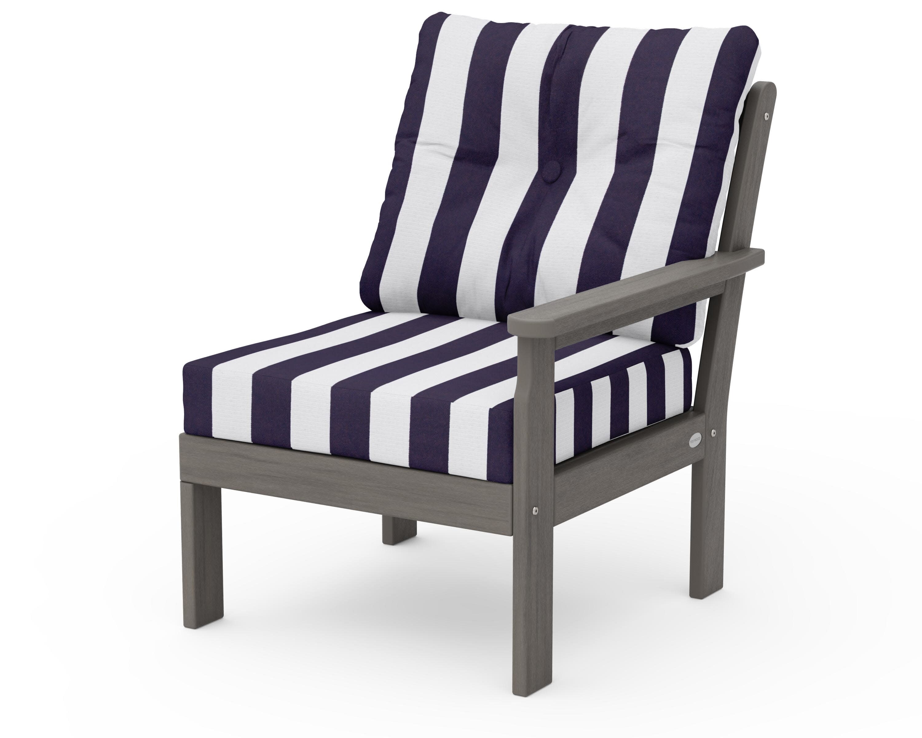 Vineyard Modular Right Arm Chair in Driftwood / Cabana Stripe Navy