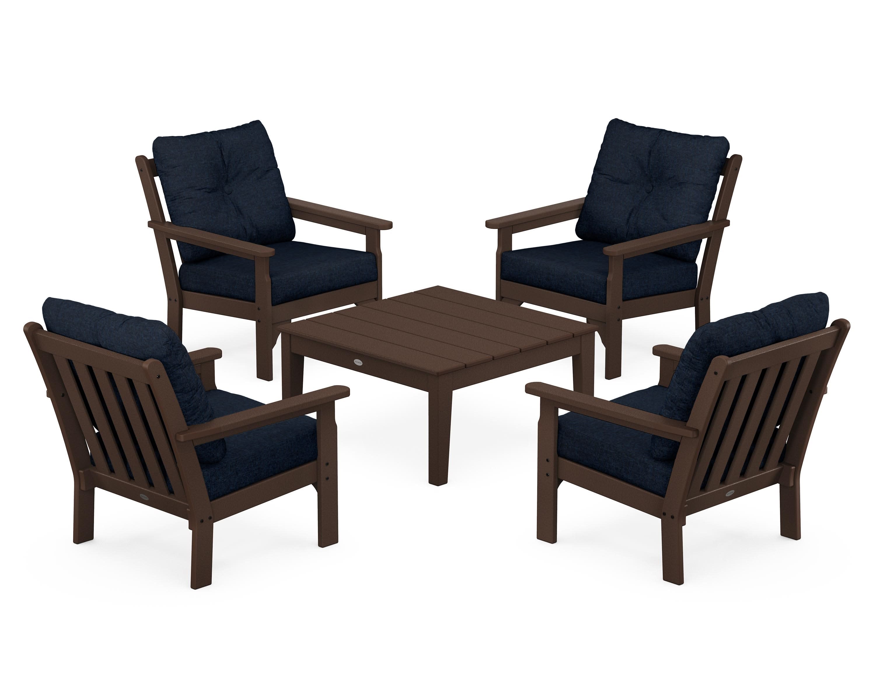 Vineyard 5-Piece Deep Seating Conversation Set in Mahogany / Marine Indigo