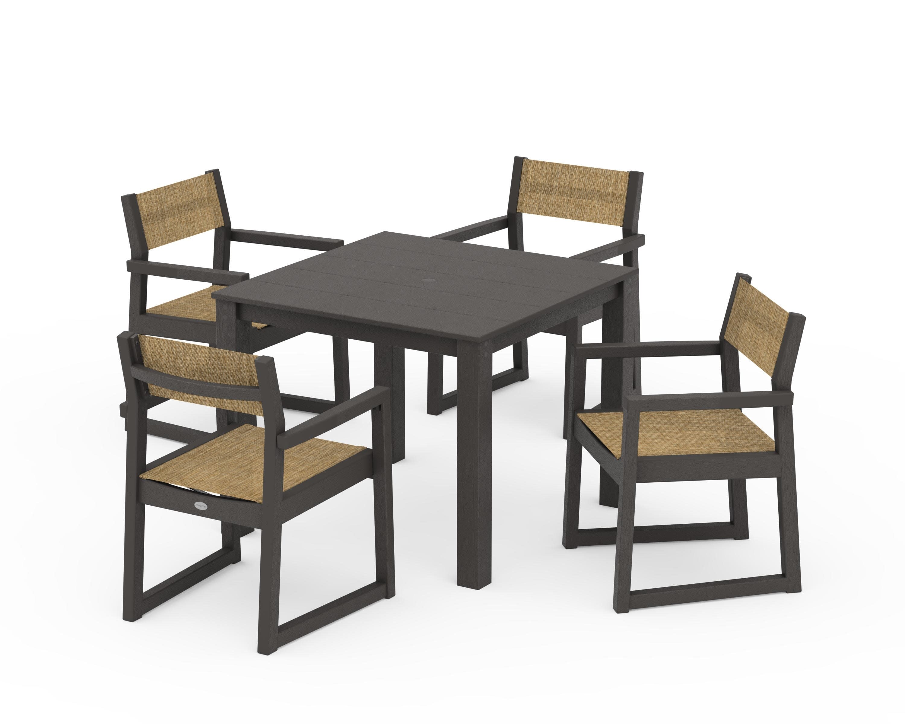 EDGE Sling Arm Chair 5-Piece Parsons Dining Set in Vintage Coffee / Burlap Sling