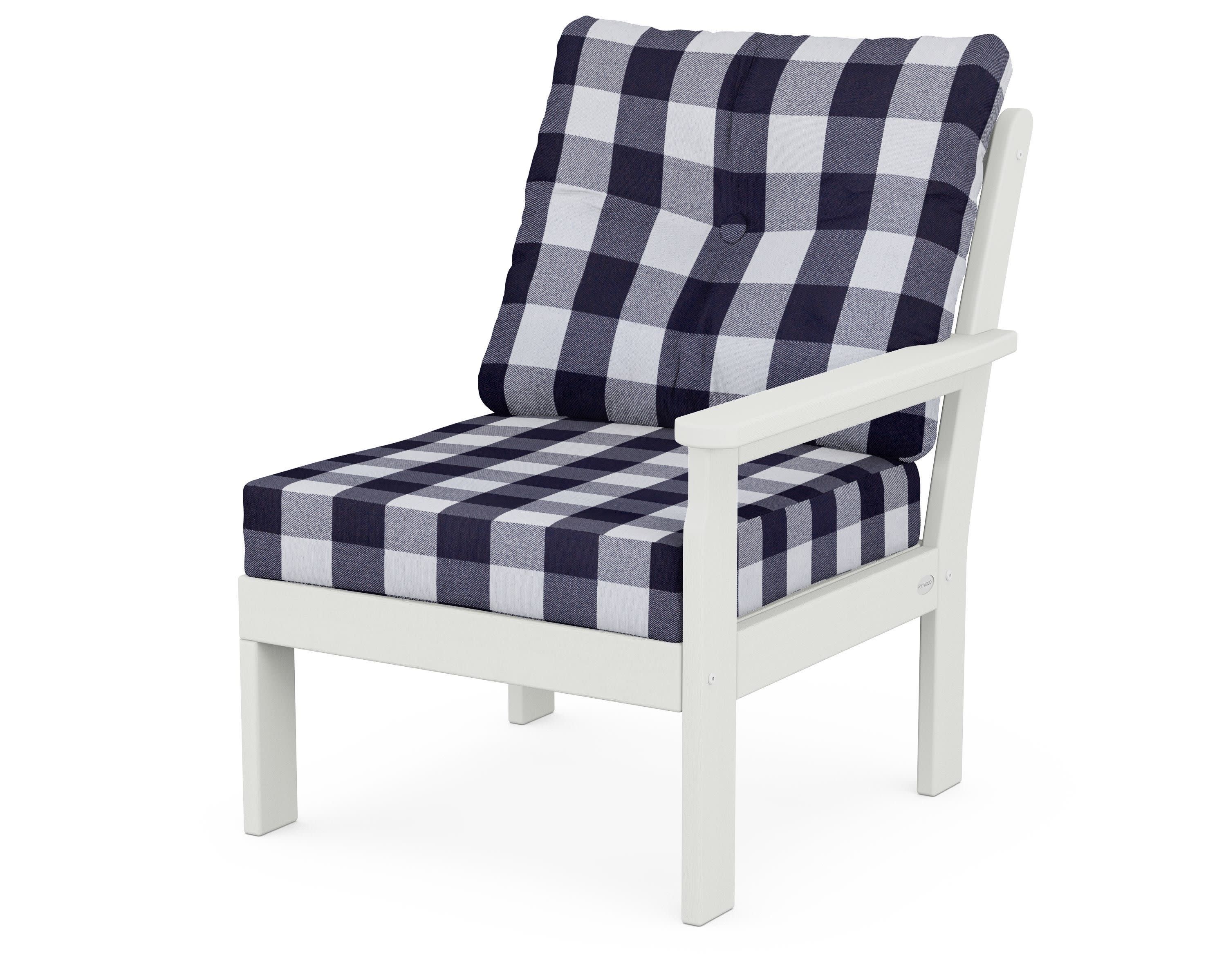 Vineyard Modular Right Arm Chair in Vintage White / Buffalo Plaid Navy