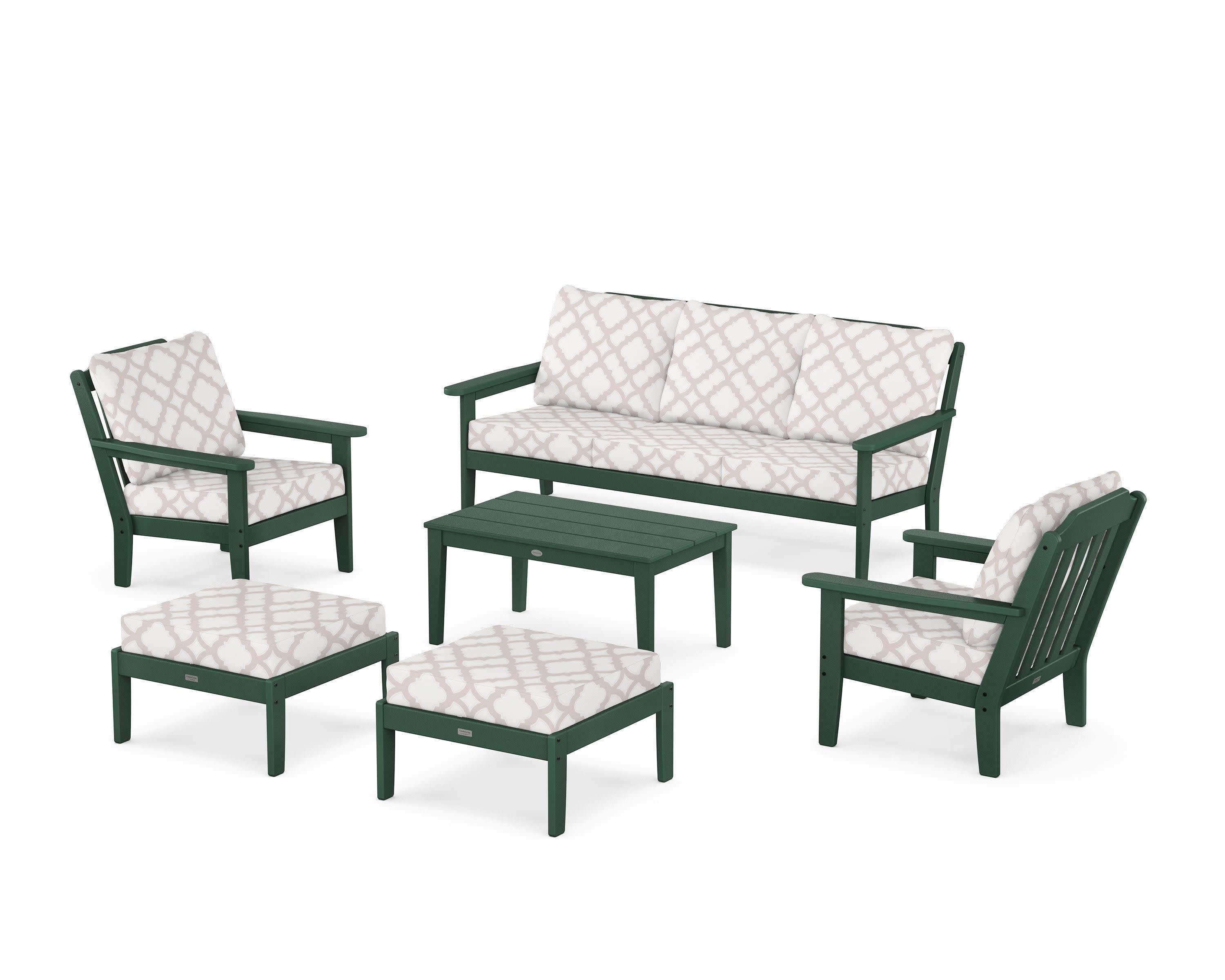 Cottage 6-Piece Lounge Sofa Set in Green / Trellis Dune Burlap