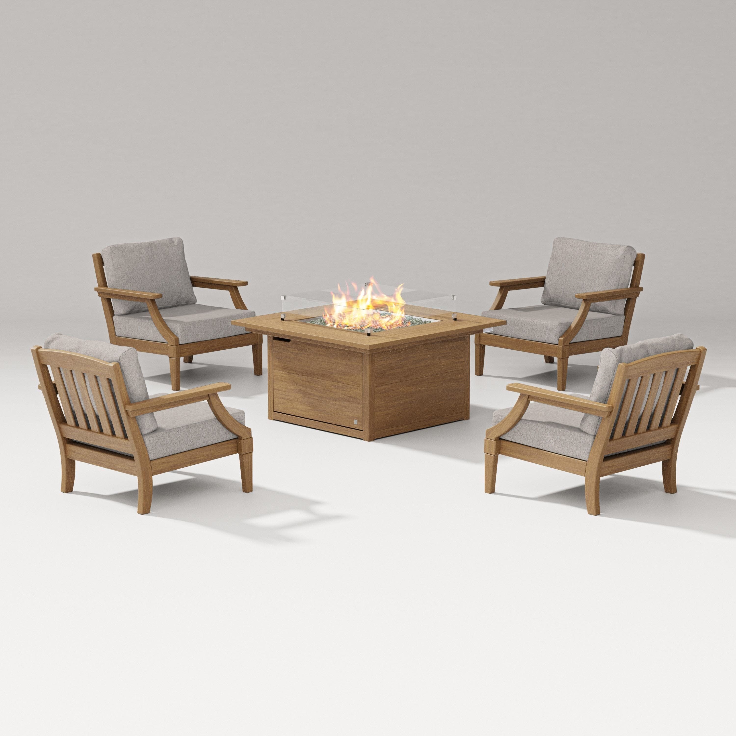 Estate 5-Piece Lounge Fire Table Set in Natural / Weathered Tweed