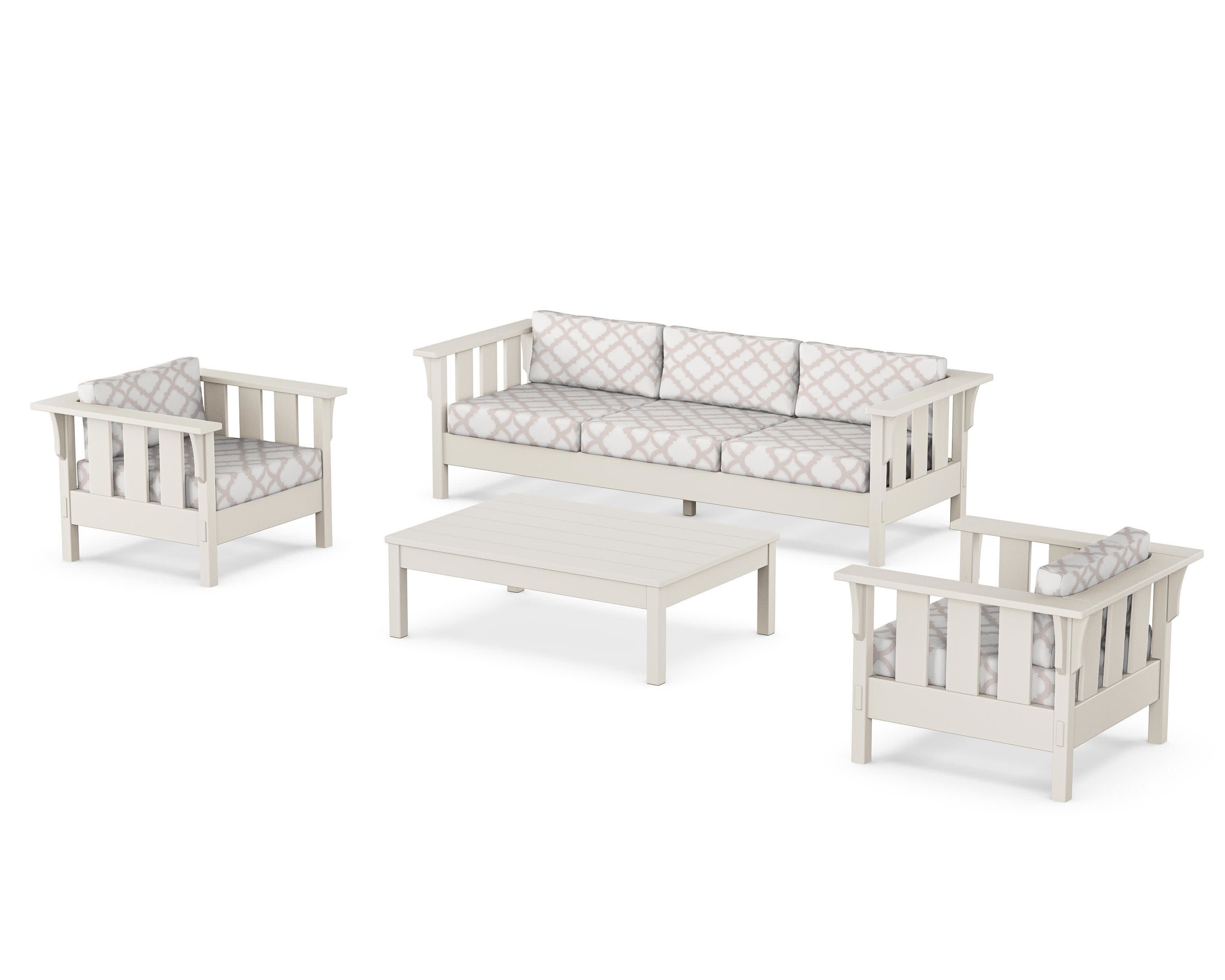 Acadia 4-Piece Deep Seating Set with Sofa in Sand / Trellis Dune Burlap