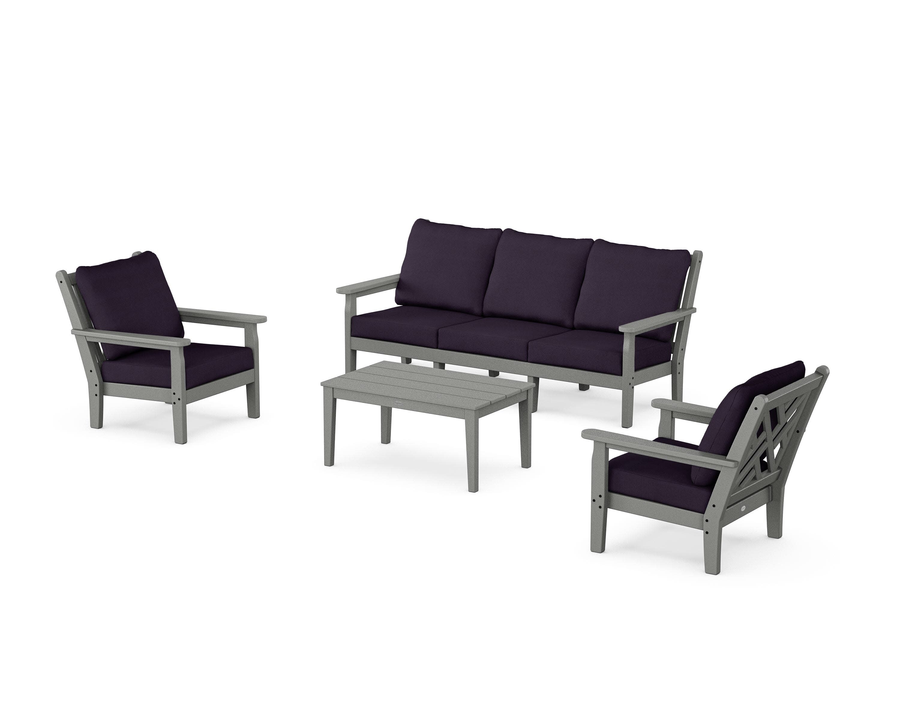 Chippendale 4-Piece Deep Seating Set with Sofa in Slate Grey / Navy Linen