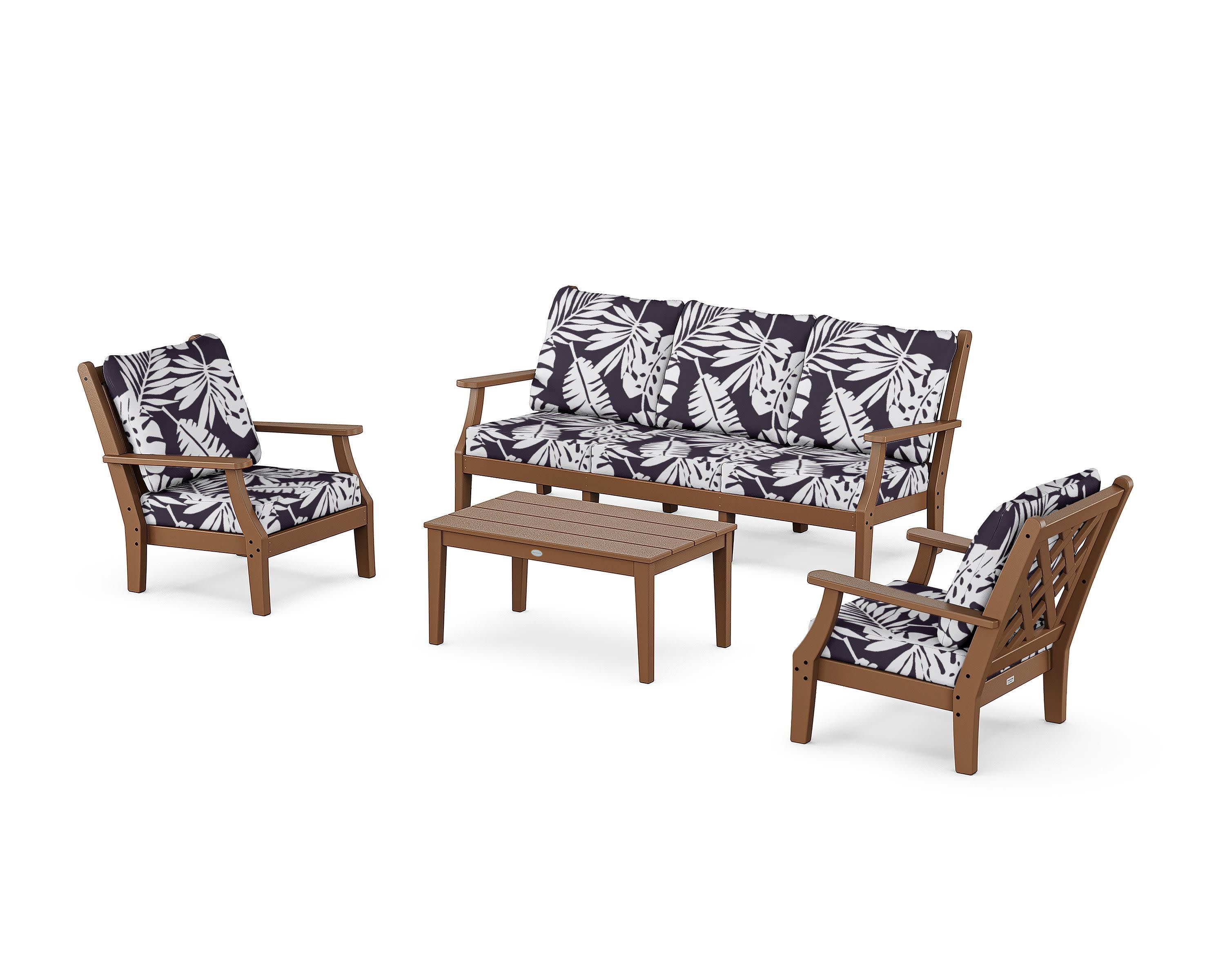 Wovendale 4-Piece Deep Seating Set with Sofa in Teak / Leaf Navy