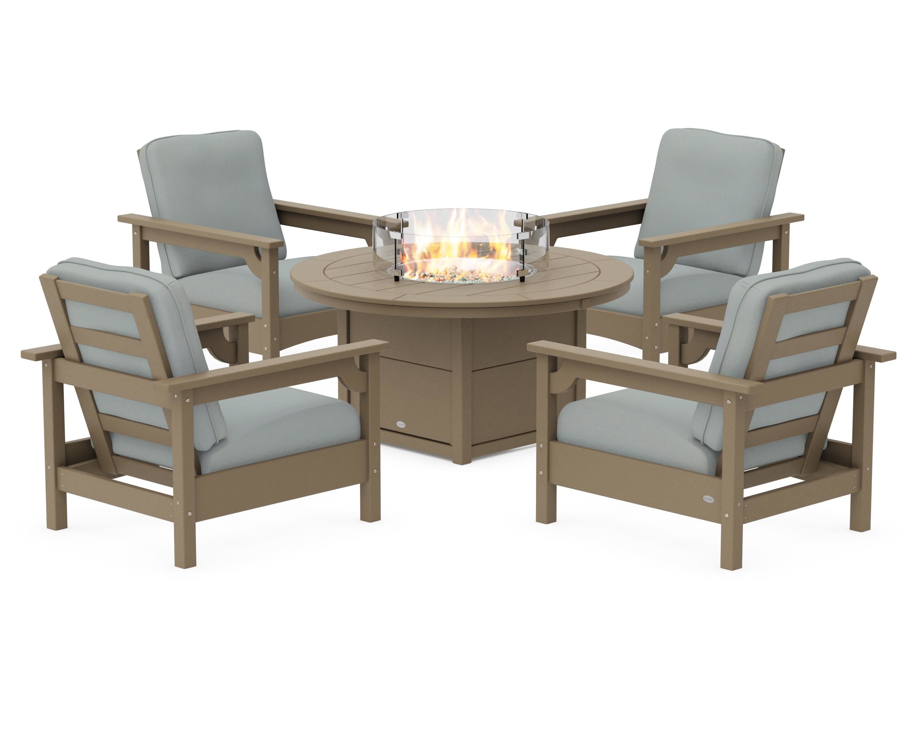 Club 5-Piece Conversation Set with Fire Pit Table in Vintage Sahara / Spa