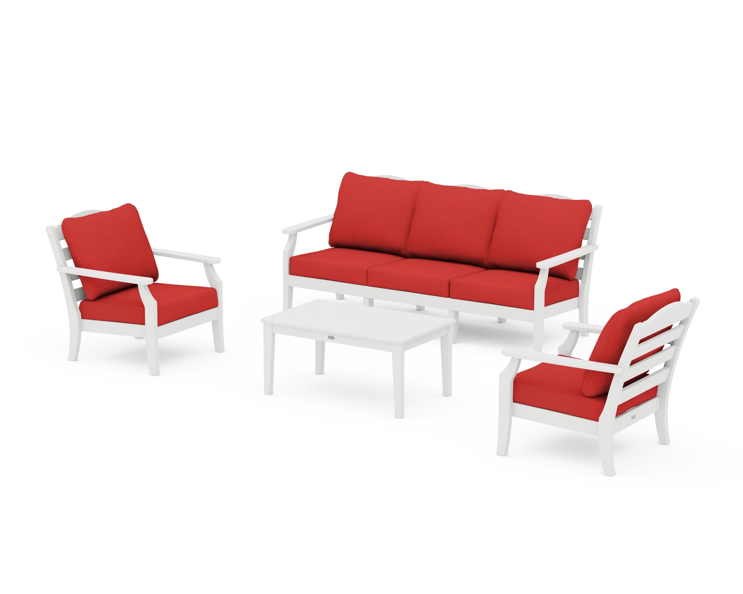 Savannah 4-Piece Deep Seating Set with Sofa in White / Crimson Linen
